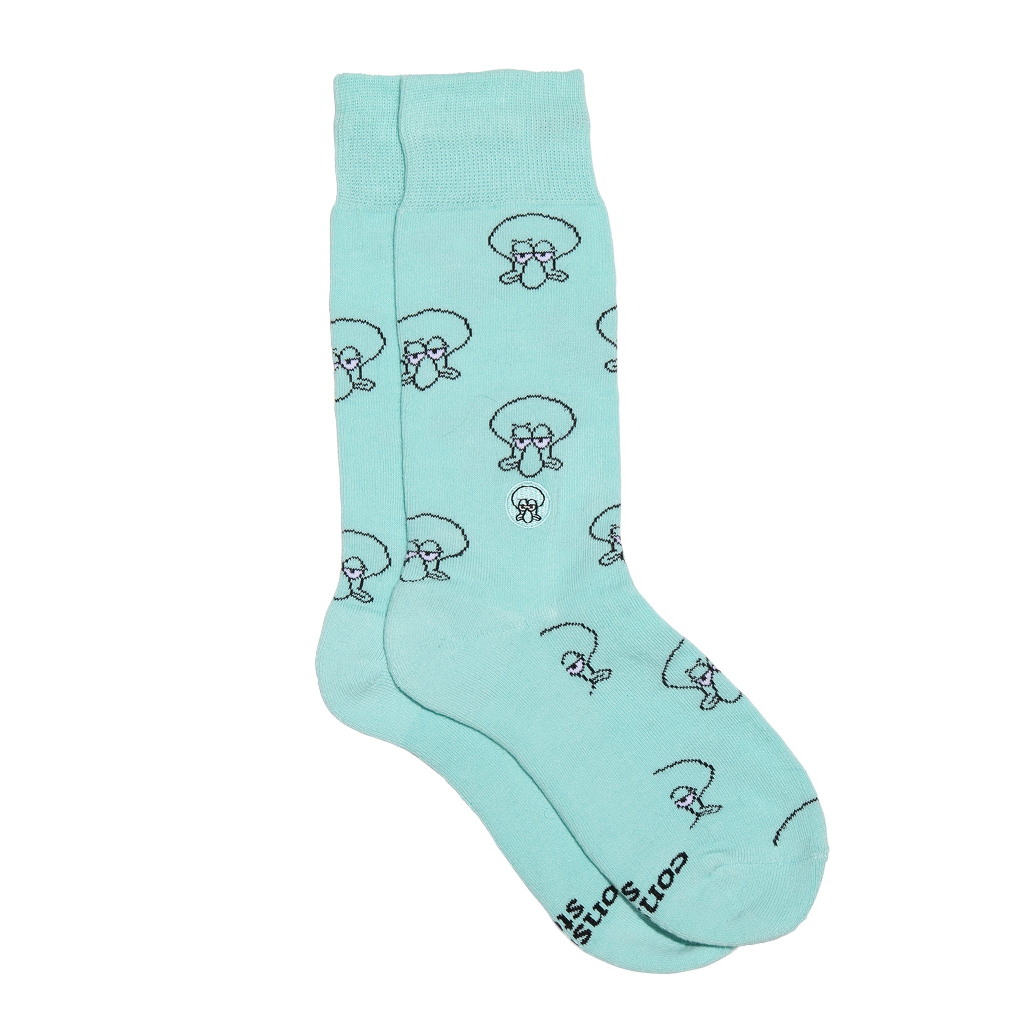 Squidward Socks by Conscious Step — turquoise organic cotton crew socks, Protect Oceans