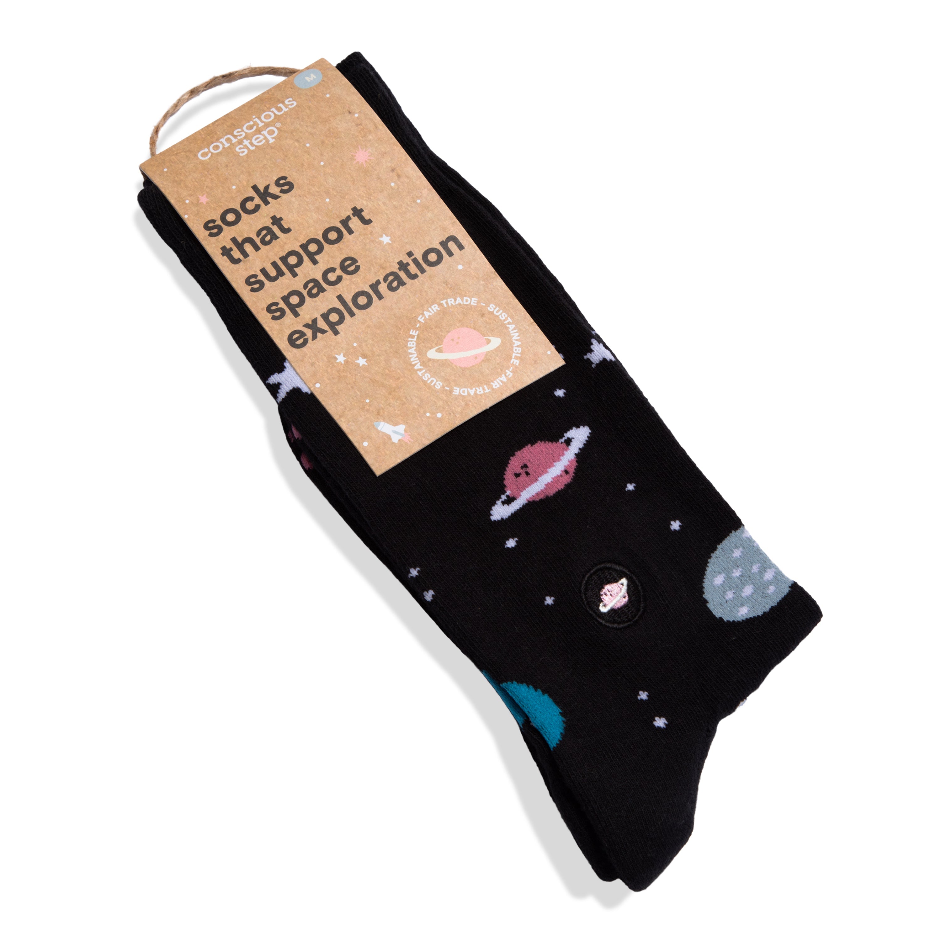 Black galaxy organic cotton crew socks — Conscious Step