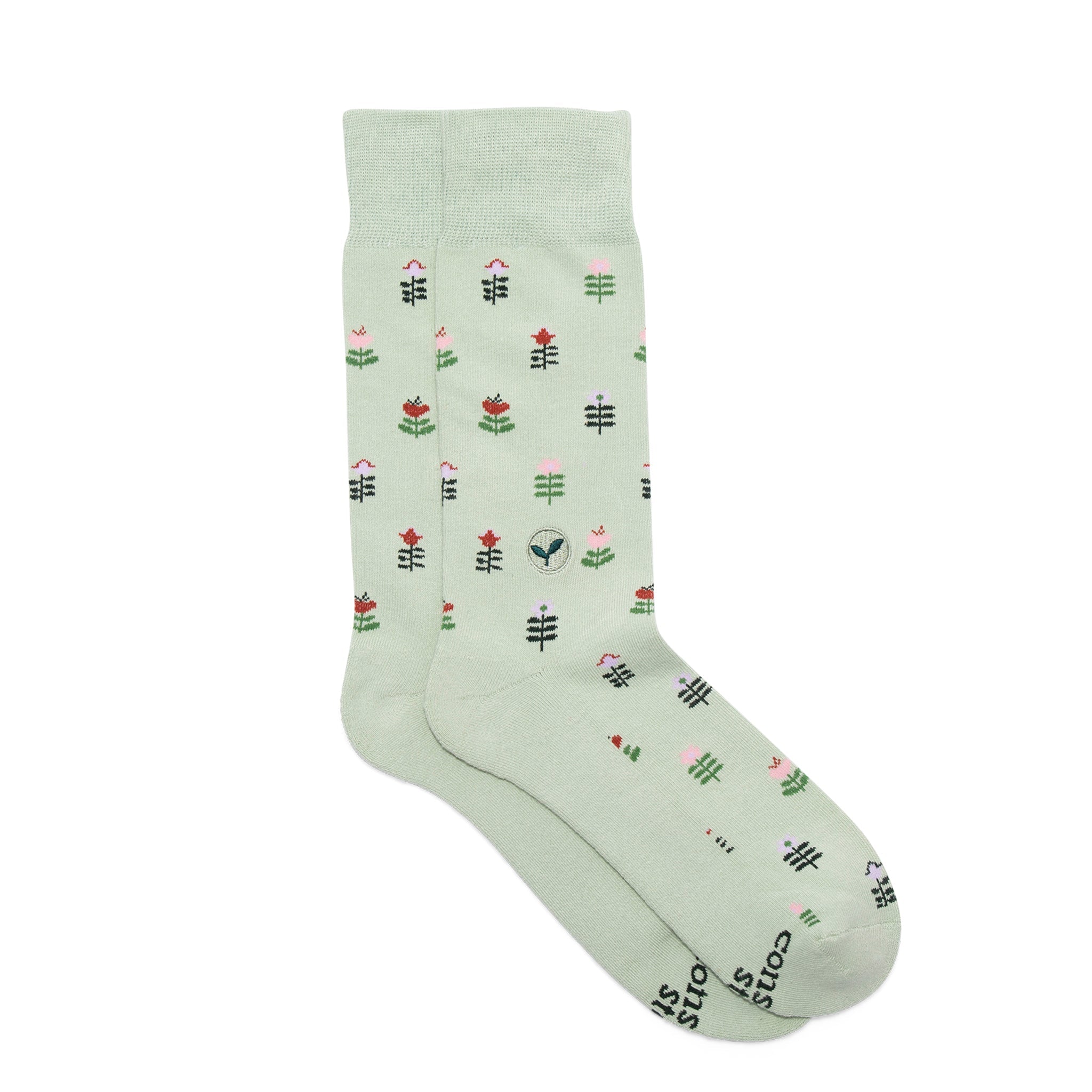 Socks that Plant Trees by Conscious Step — pale green floral organic cotton crew socks