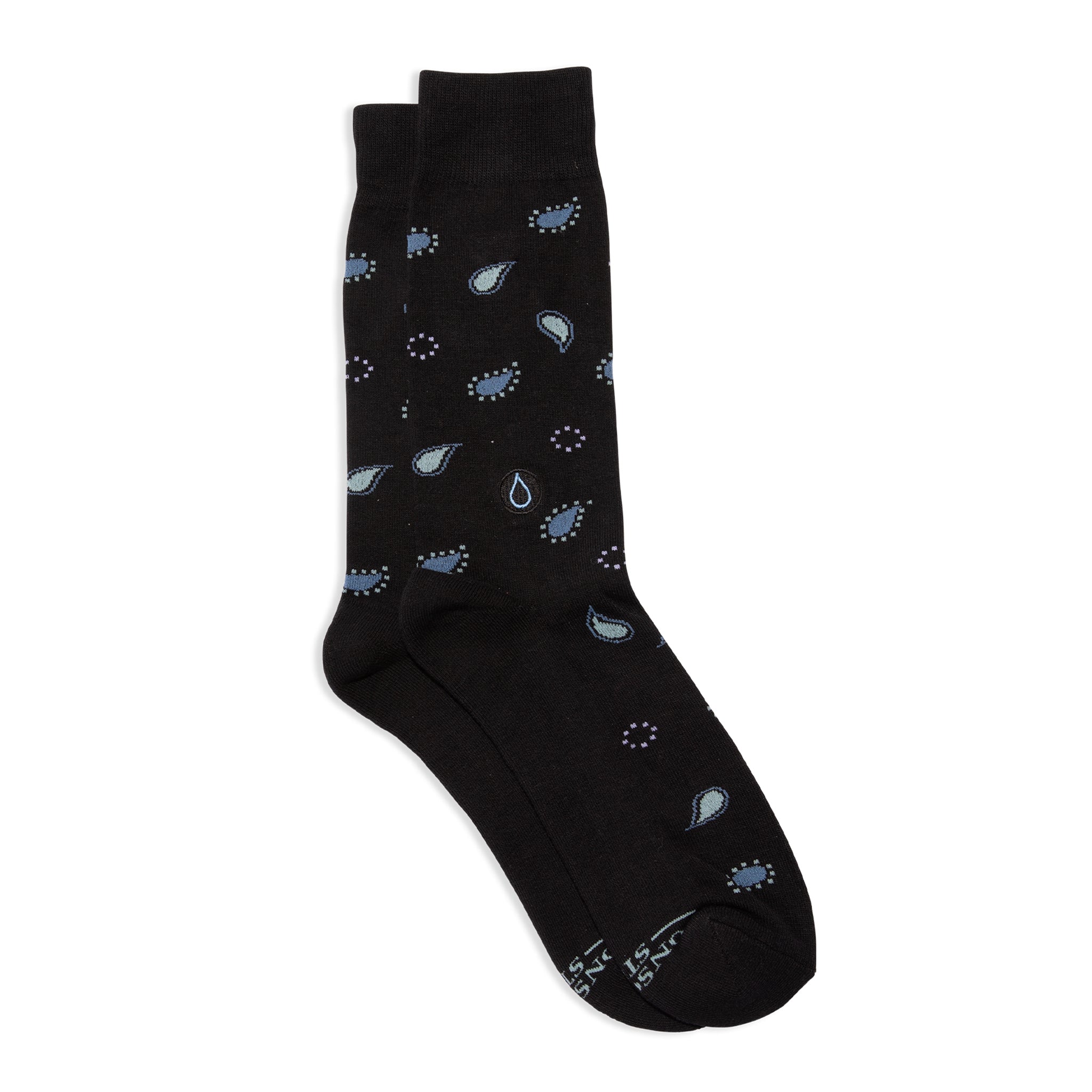 Socks that Give Water by Conscious Step — black and blue paisley organic cotton crew socks