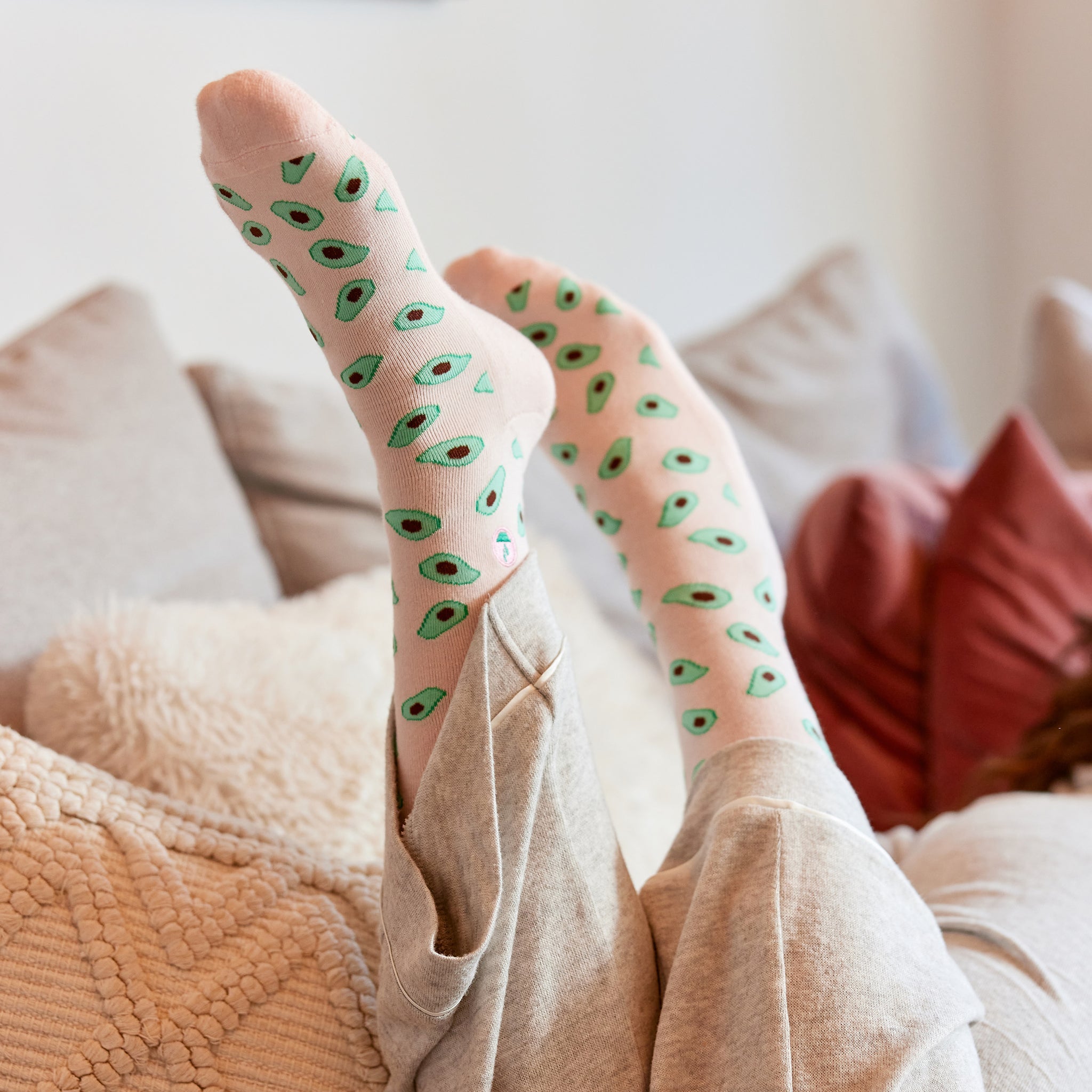 Close-up of avocado sock pattern — Conscious Step