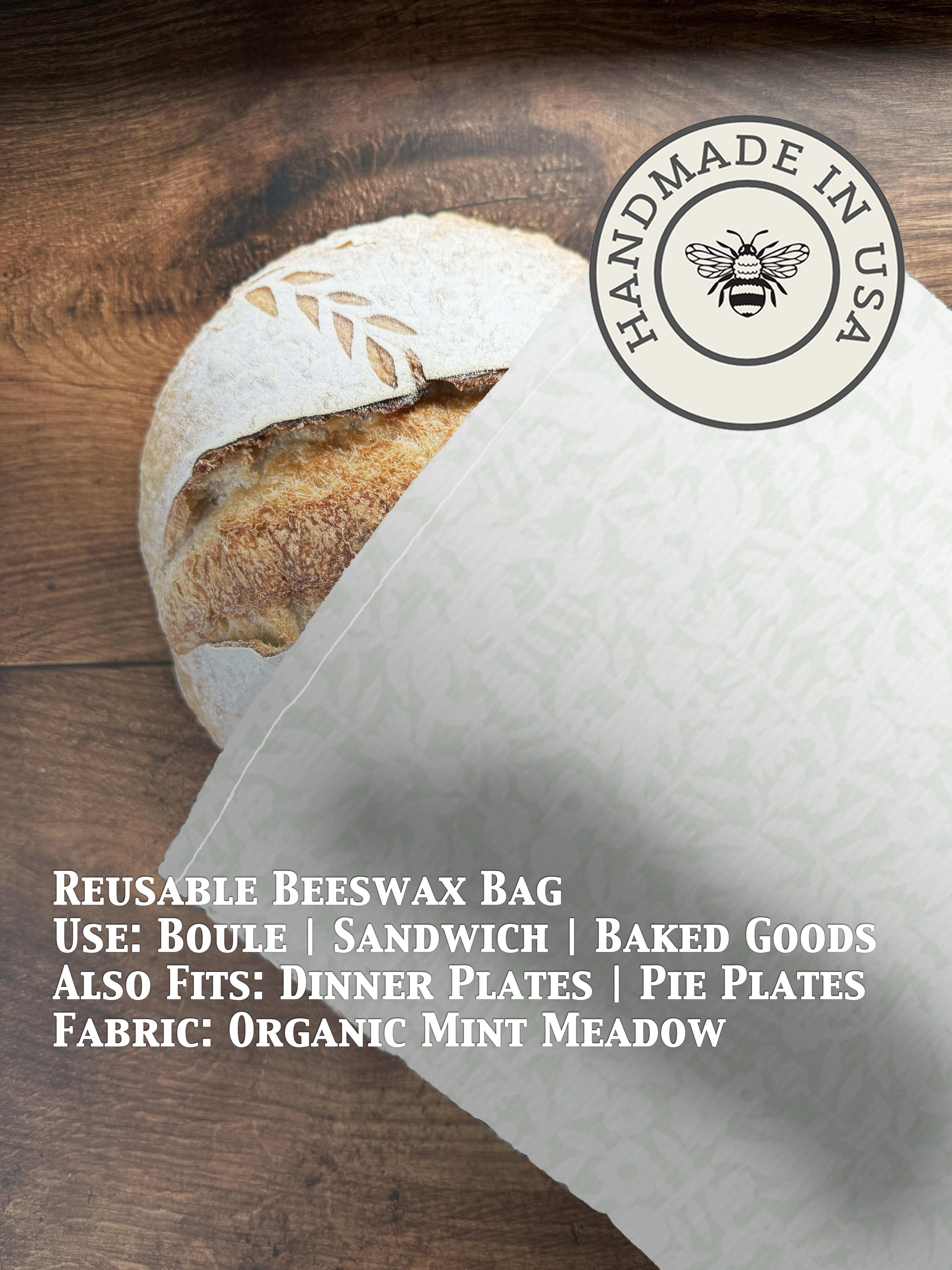 Beeswax bread bag in Mint Meadow print — organic cotton, plastic-free