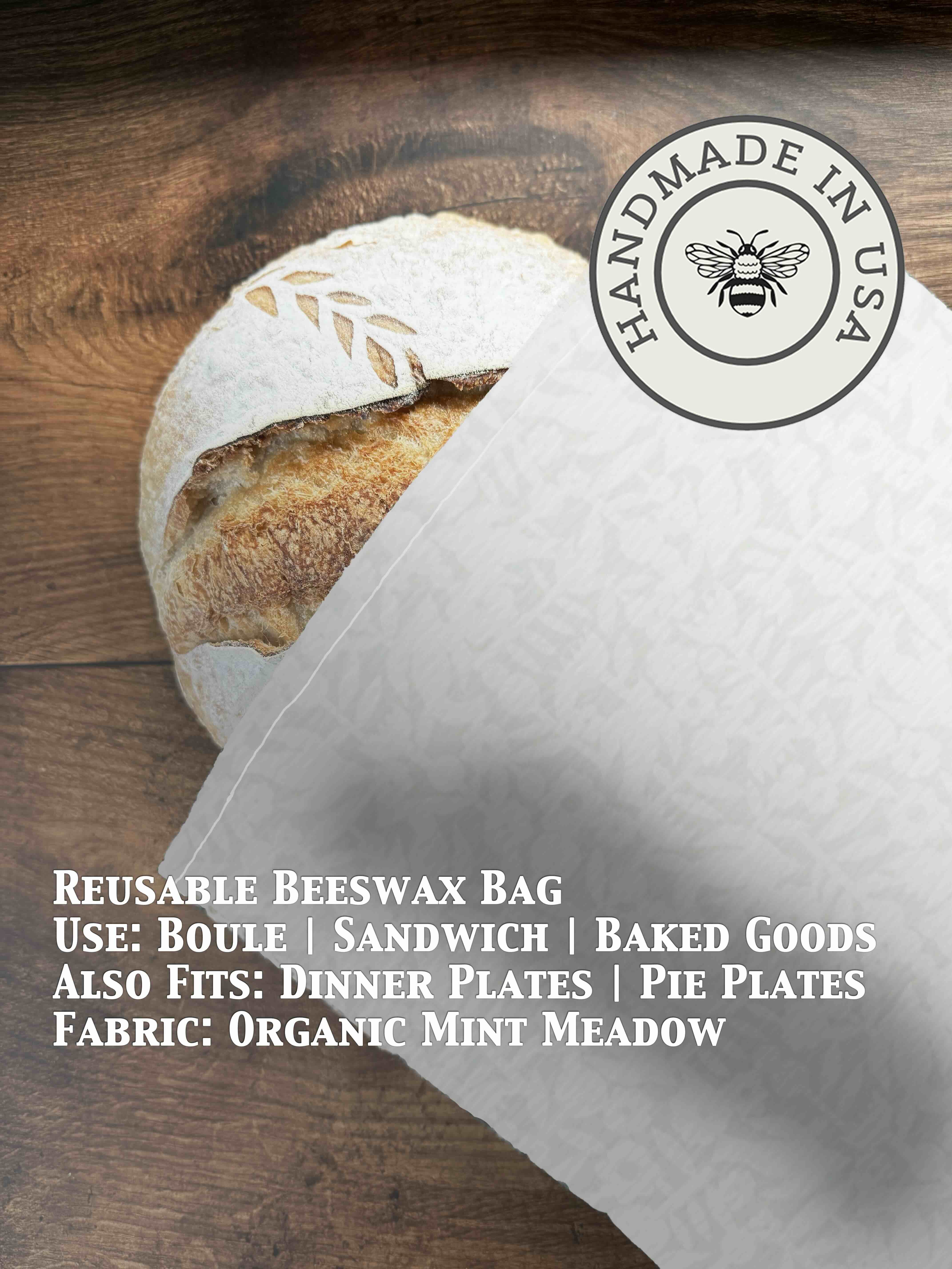 Beeswax bread bag in Mint Meadow print — organic cotton, plastic-free