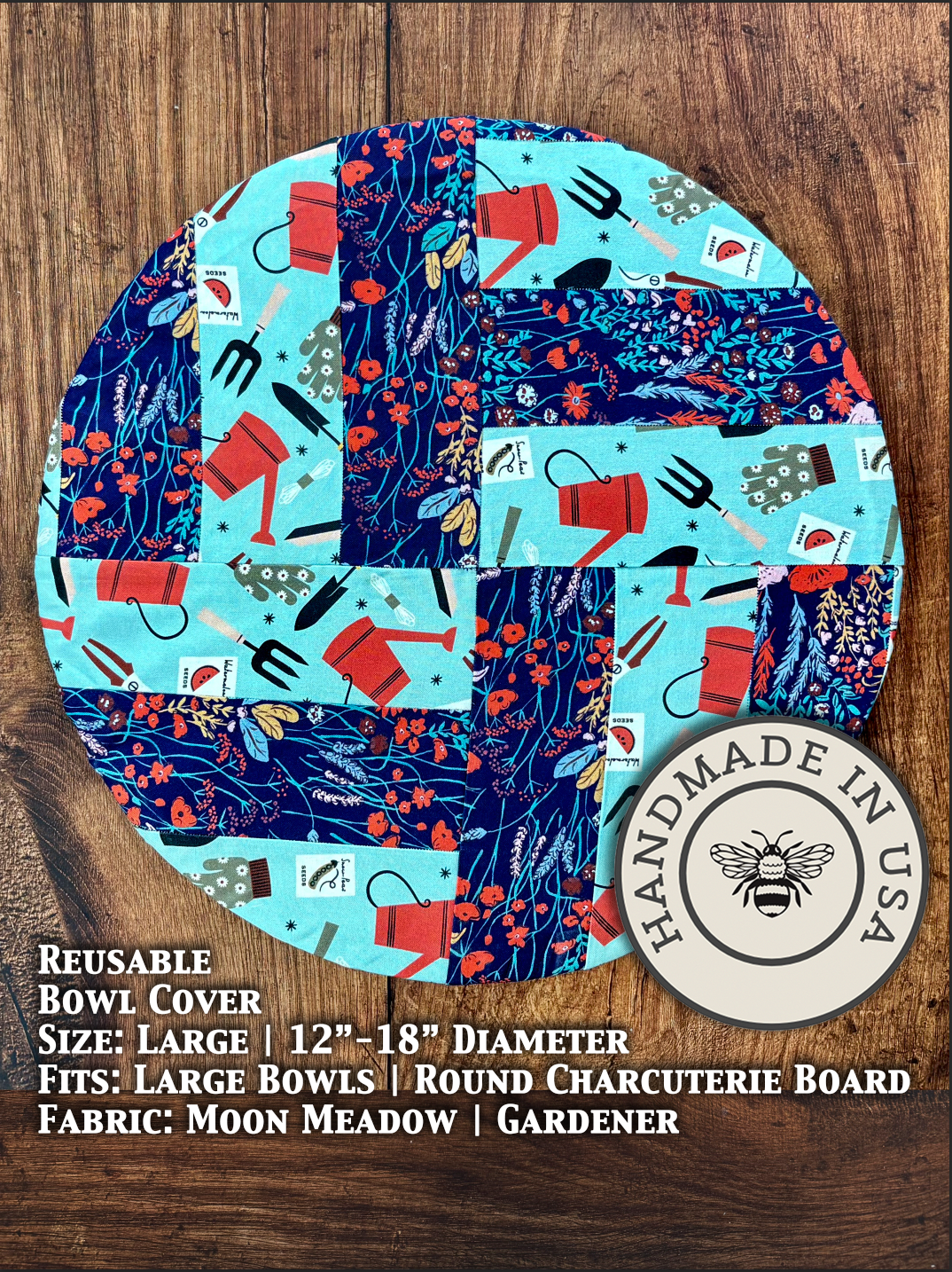 Large cotton bowl cover in Moon Meadow / Gardener pattern — Five Oaks Farm