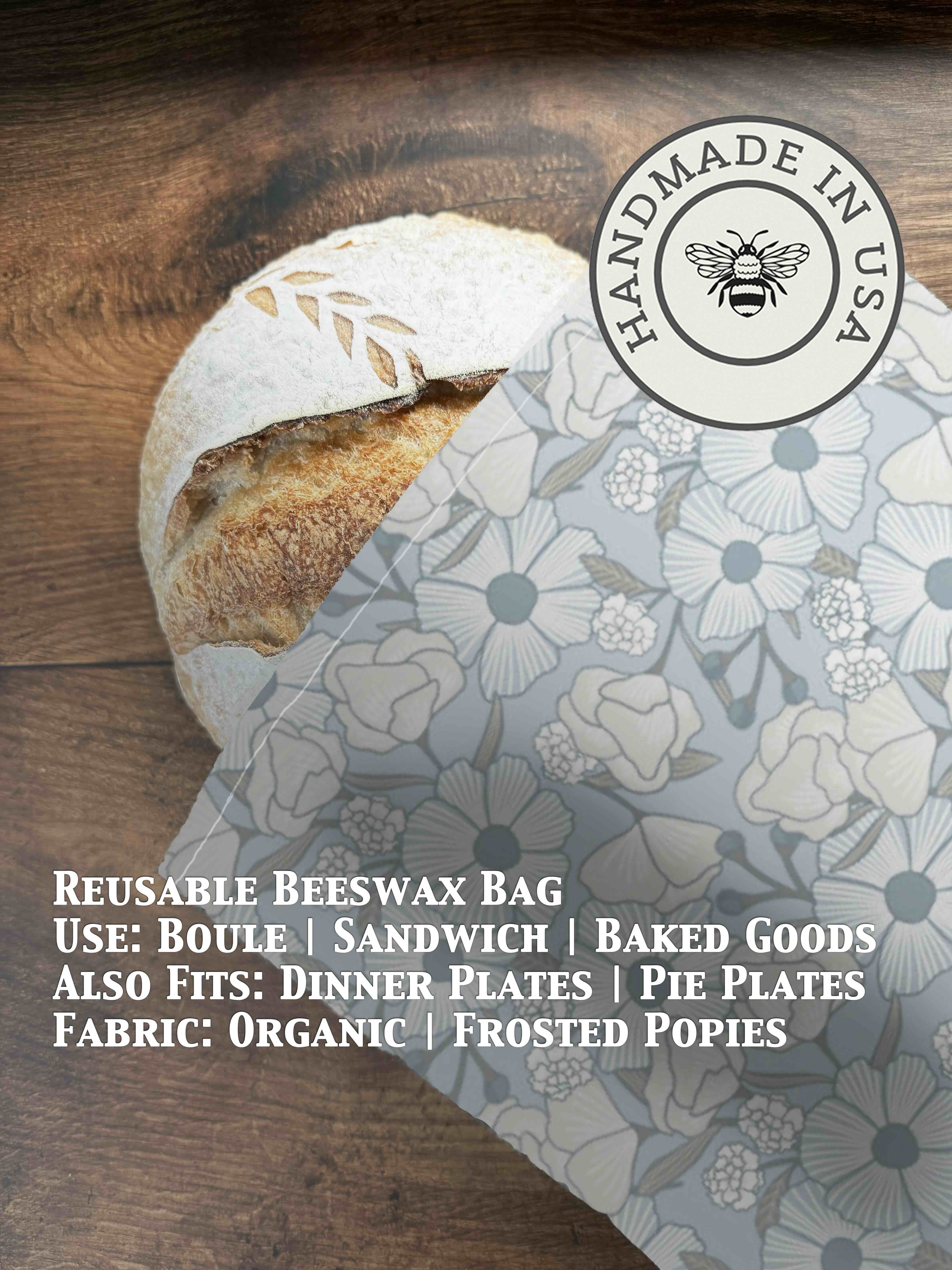 Beeswax bread bag in Frosted Poppies print — organic cotton, plastic-free
