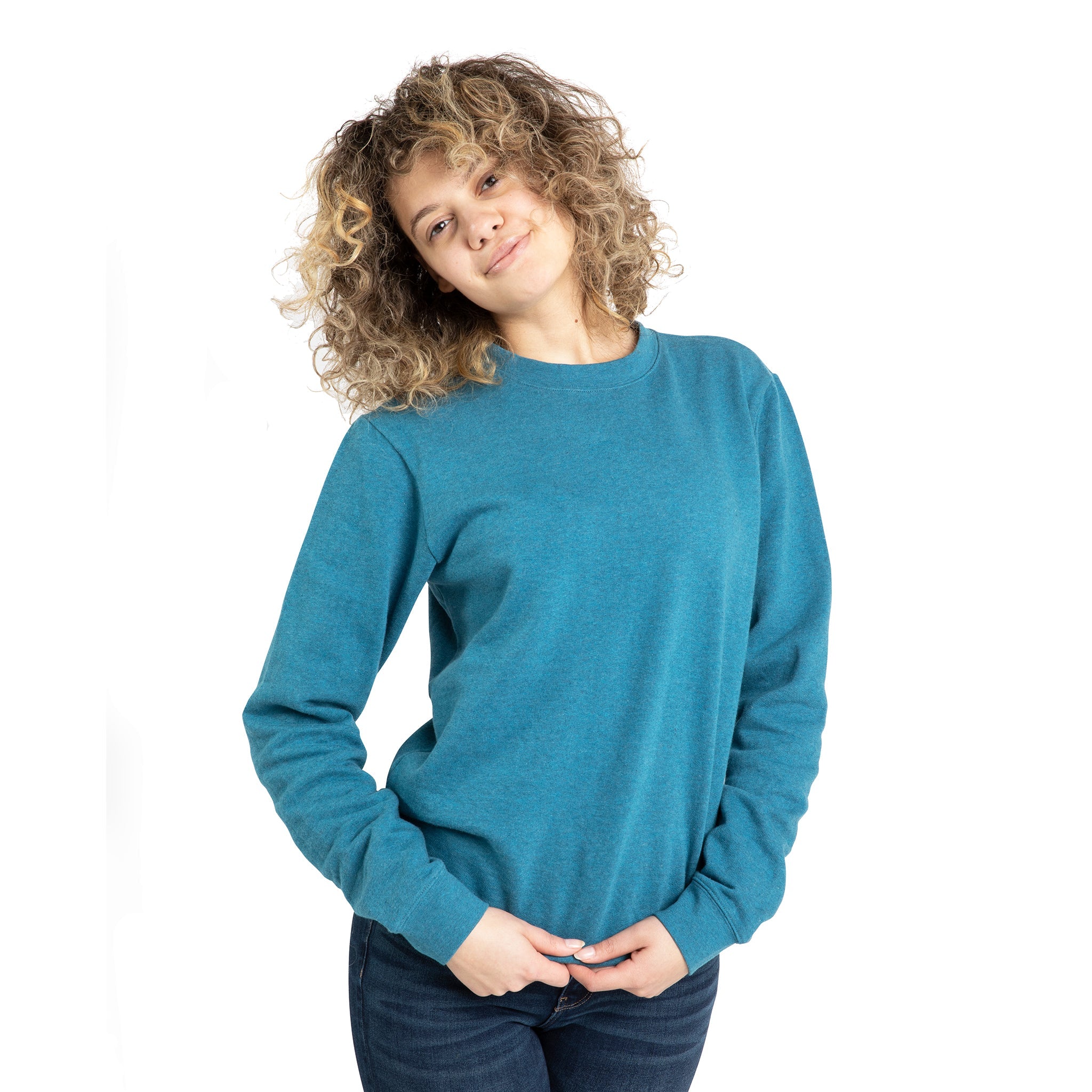 Bold blue crewneck with wave embroidery — Conscious Step