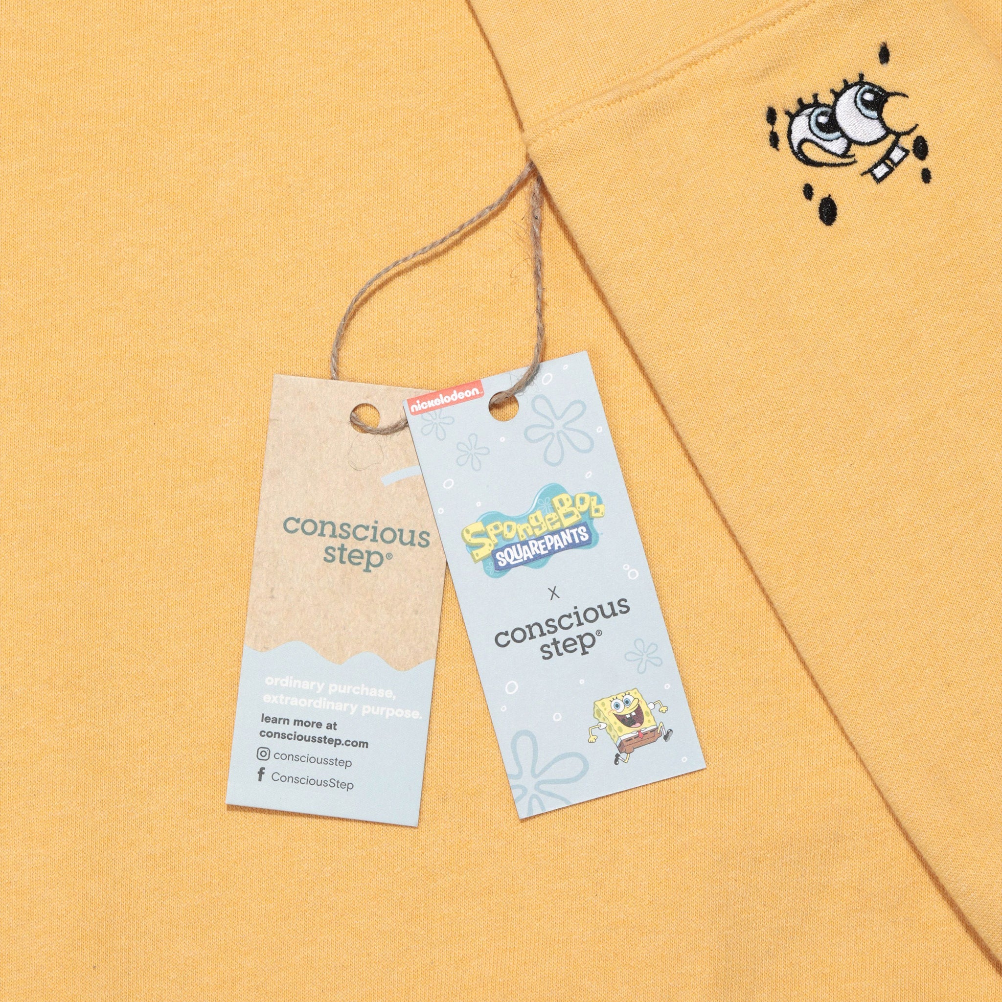 Yellow hoodie with SpongeBob embroidery — Conscious Step