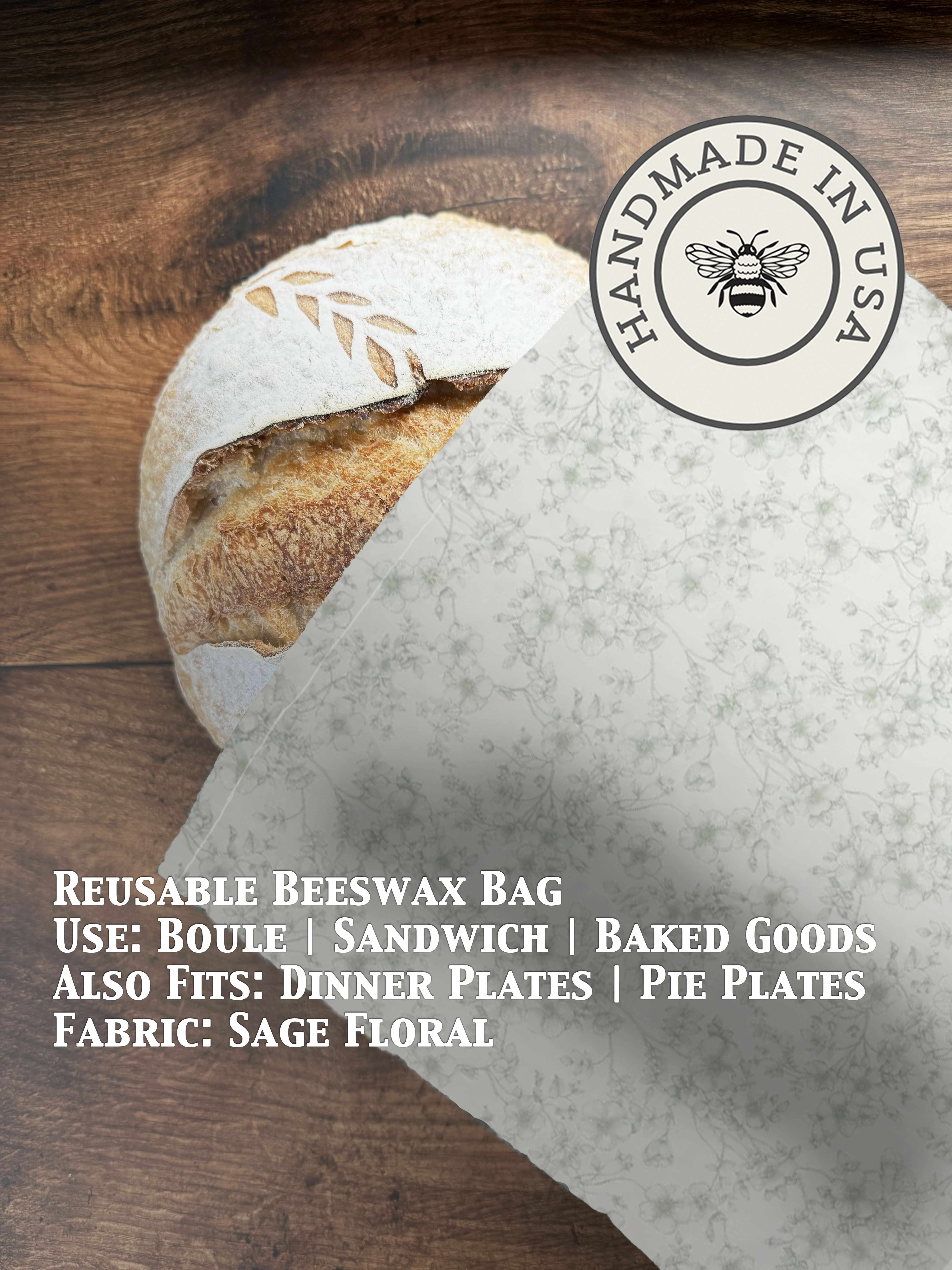 Beeswax bread bag in Sage Floral print — organic cotton, plastic-free