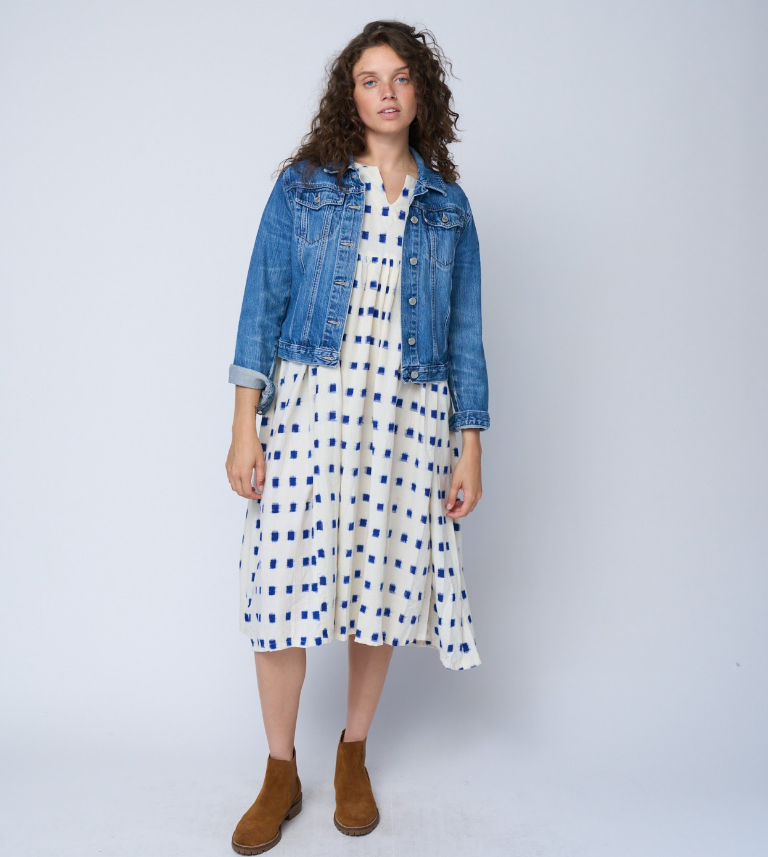 Meadow Dress - Ikat Squares Cobalt