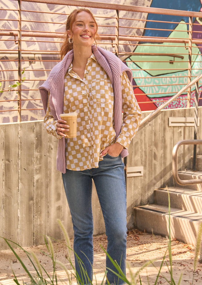 Good Boyfriend Shirt - Checkerboard Baked Clay