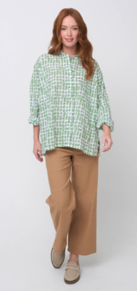 Relaxed Boyfriend Shirt Messy Dot - Watercress