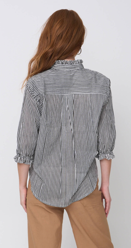 Good Girlfriend Shirt with Ruffle Trim Menswear Stripe Black