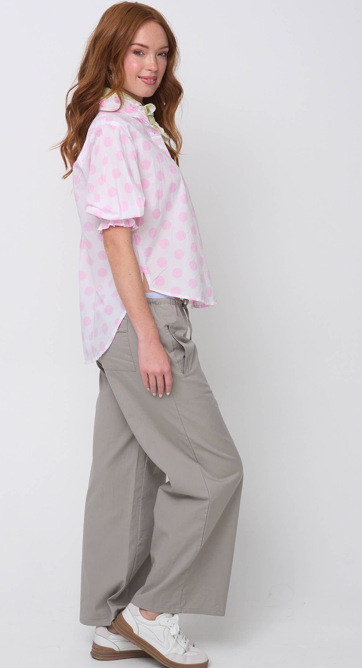 Good Girlfriend Shirt with Ruffle Trim - True Dot Tickled Pink