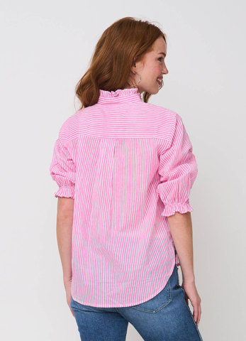 Good Girlfriend Shirt with Ruffle Trim Menswear Stripe Dahlia