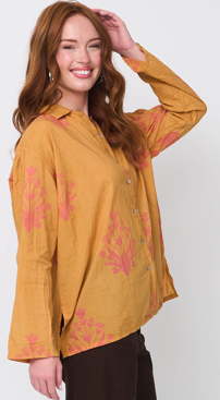 Relaxed Boyfriend Shirt - Cameo Floral Overdye Fawn