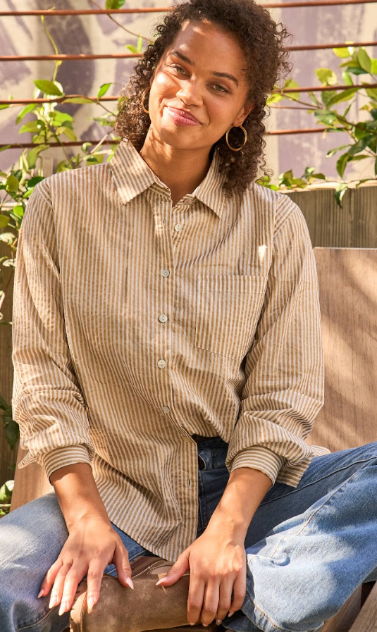Good Boyfriend Shirt - Menswear Stripe Metallic Gold