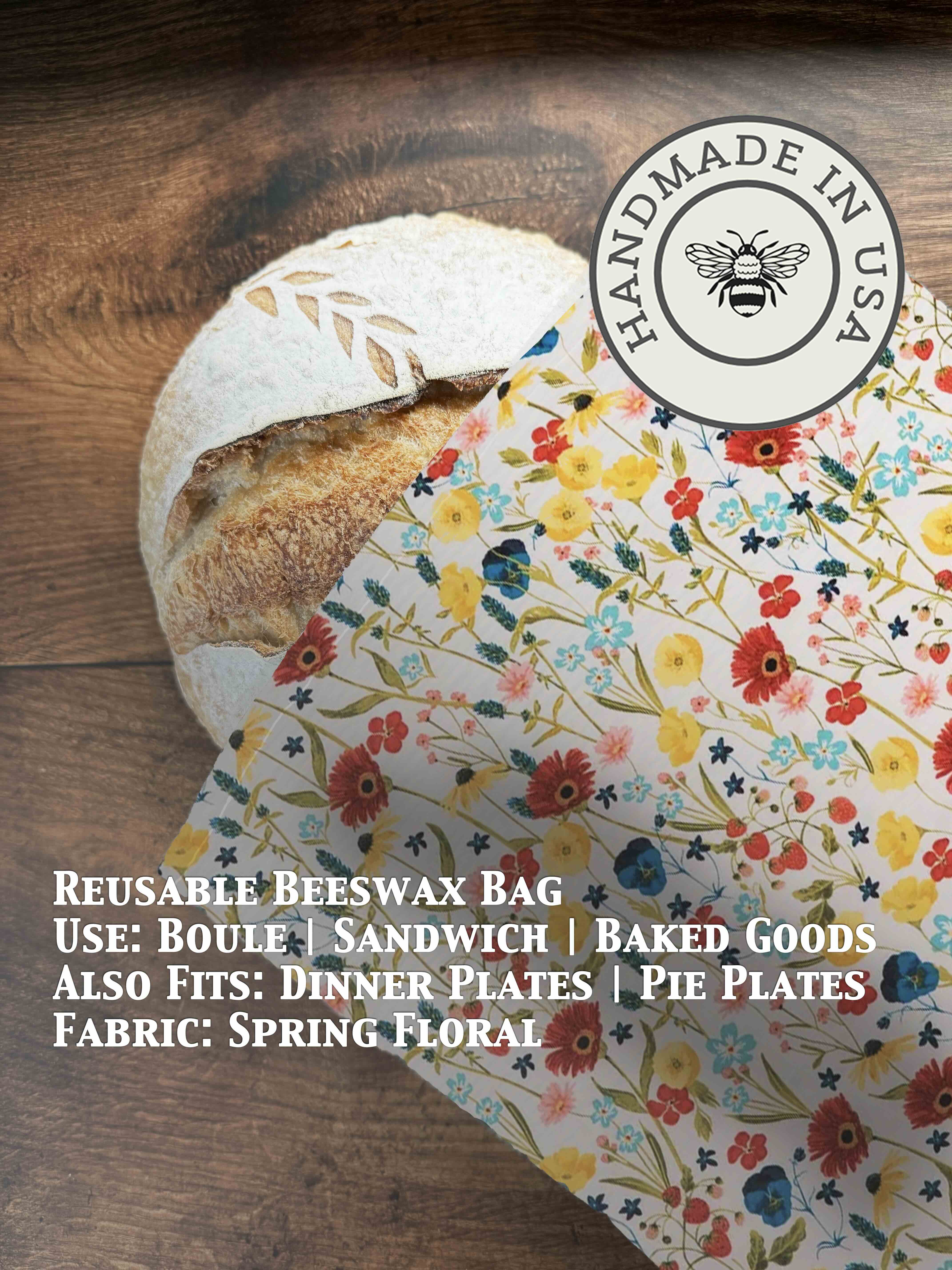 Beeswax bread bag in Spring Floral print — organic cotton, plastic-free
