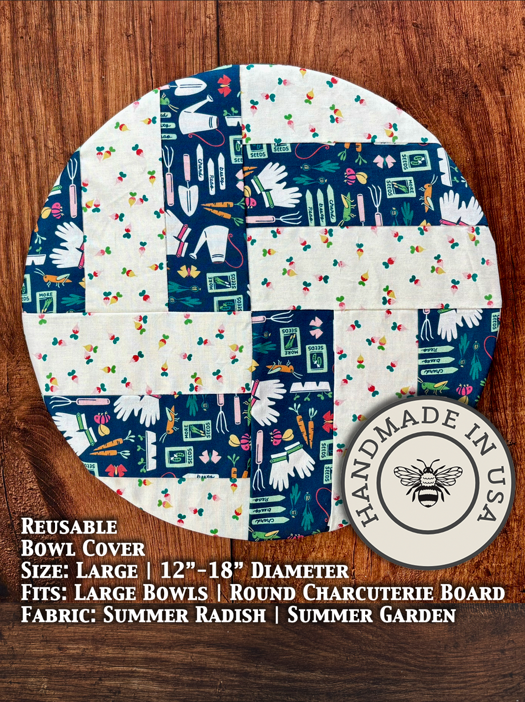 Large cotton bowl cover in Summer Radish / Summer Garden pattern — Five Oaks Farm