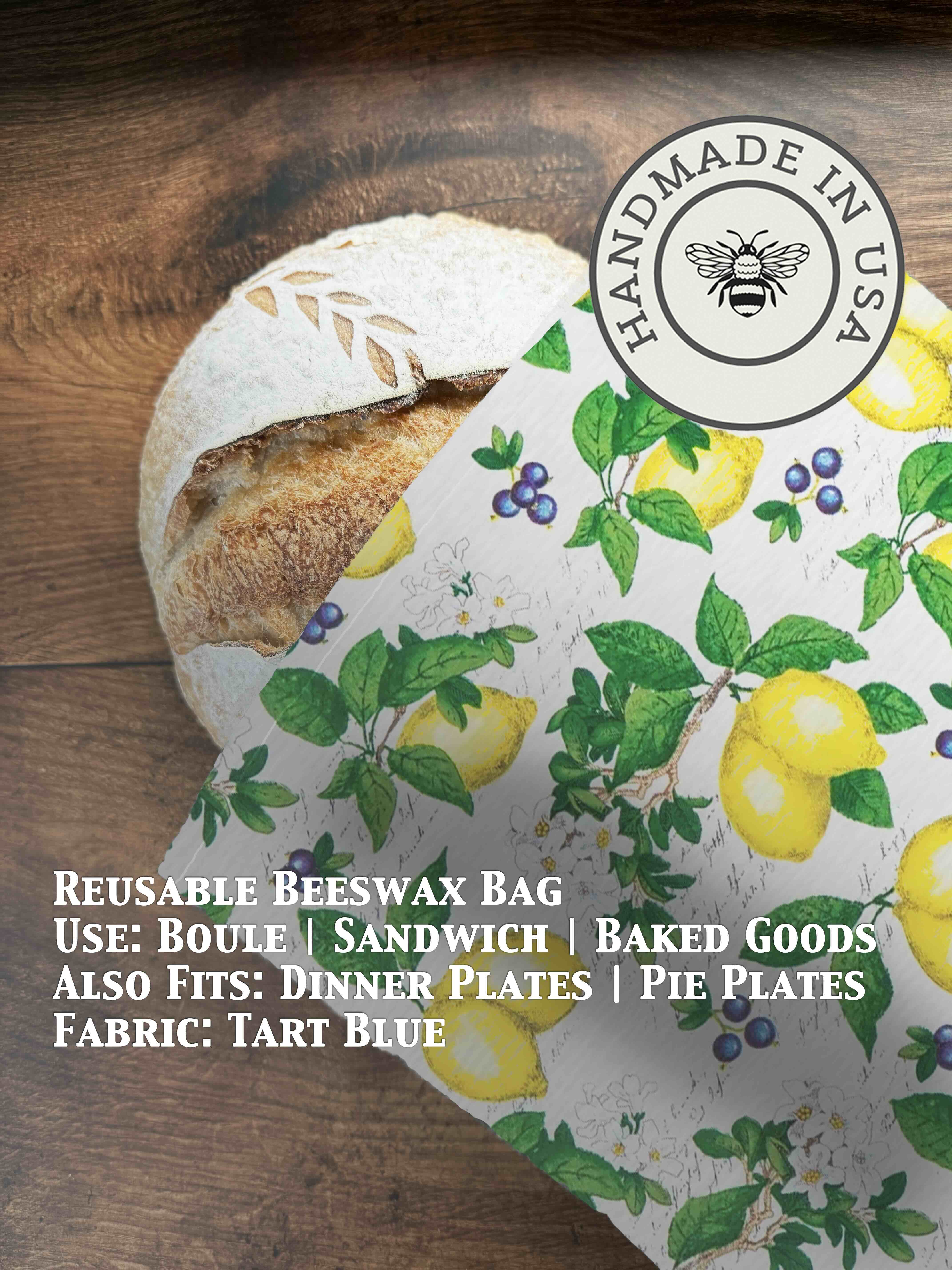 Beeswax bread bag in Tart Blue print — organic cotton, plastic-free