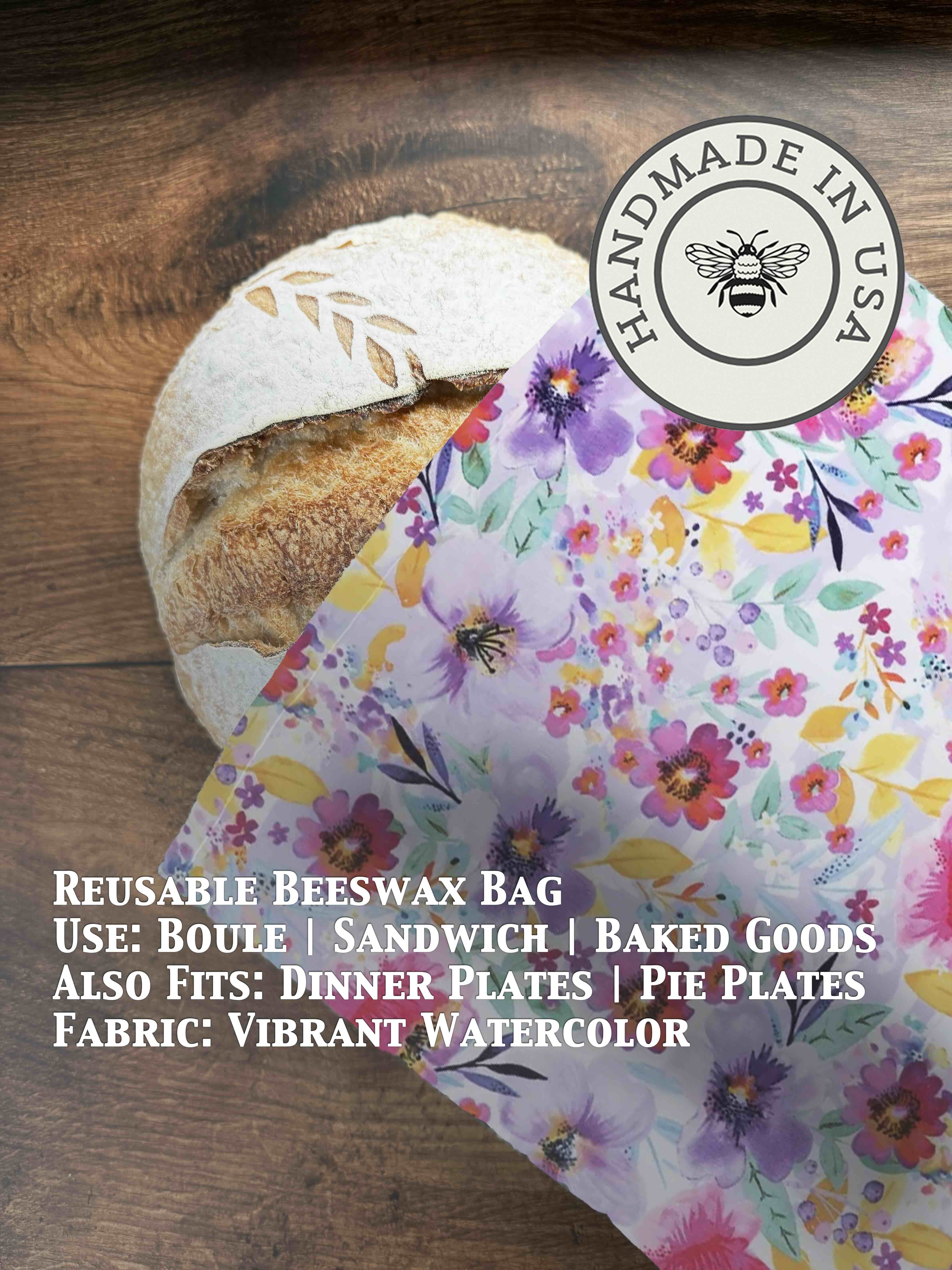 Beeswax bread bag in Vibrant Watercolor print — organic cotton, plastic-free