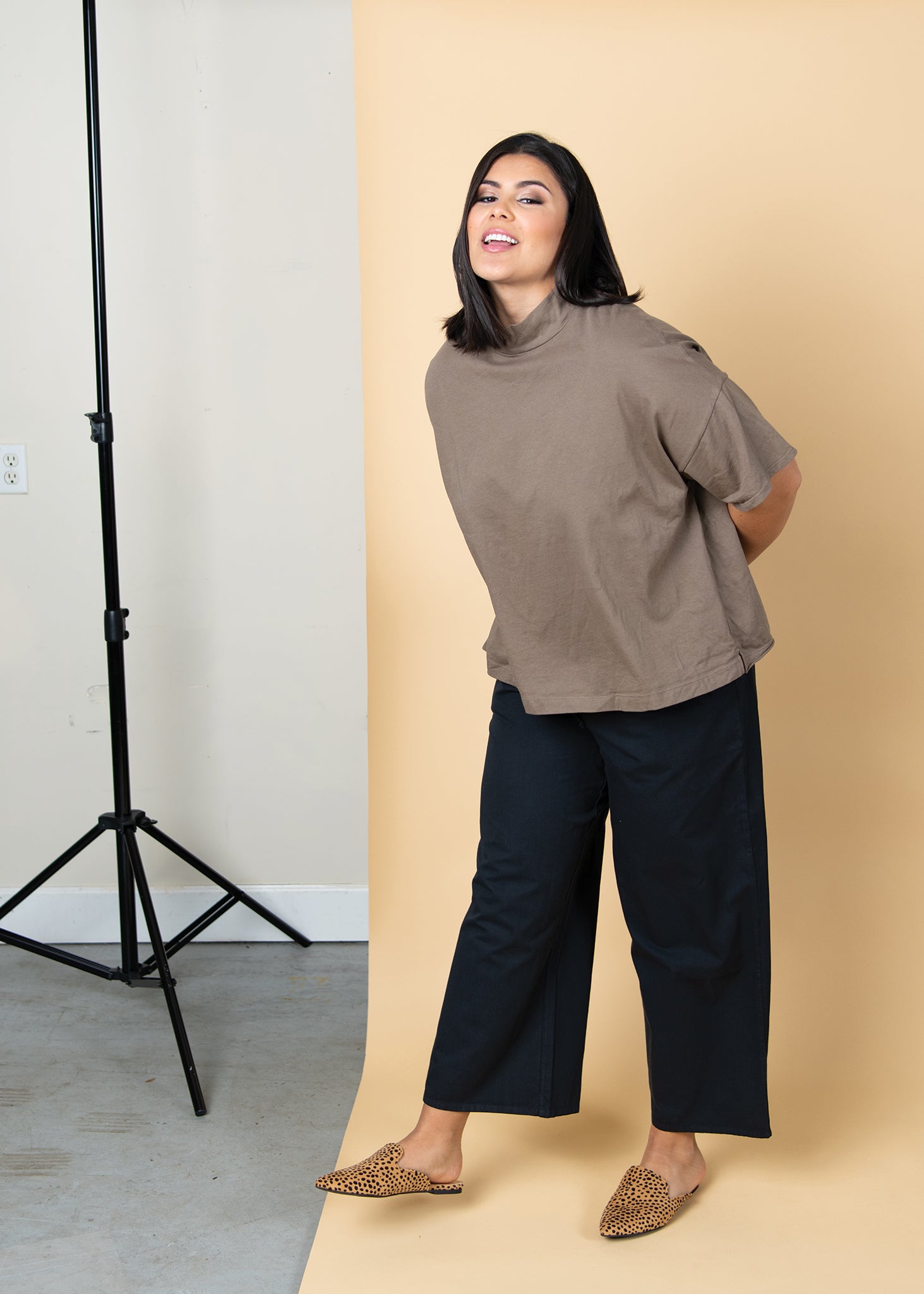 Mare Mock Neck Top - Warm Grey