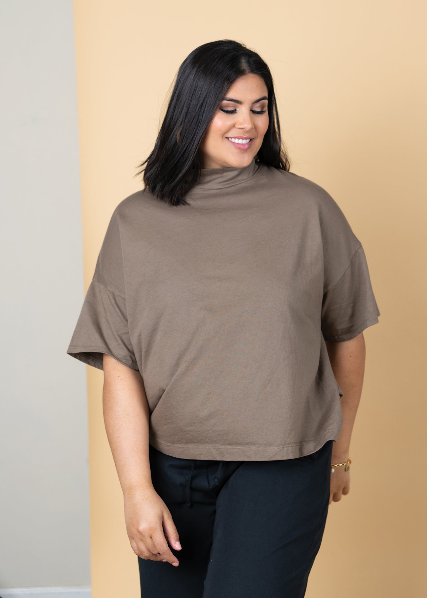 Mare Mock Neck Top - Warm Grey