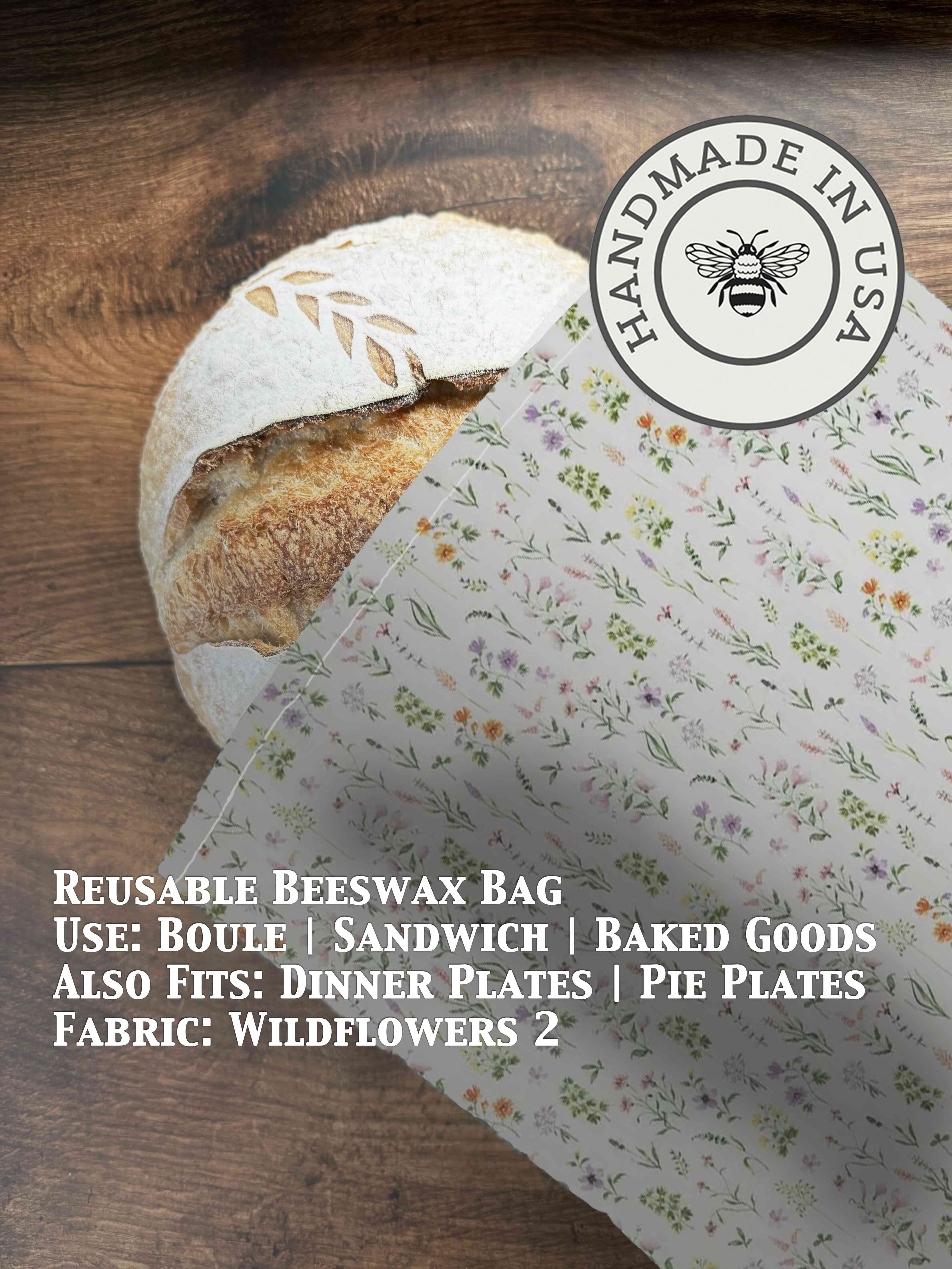 Beeswax bread bag in Wildflowers print — organic cotton, plastic-free