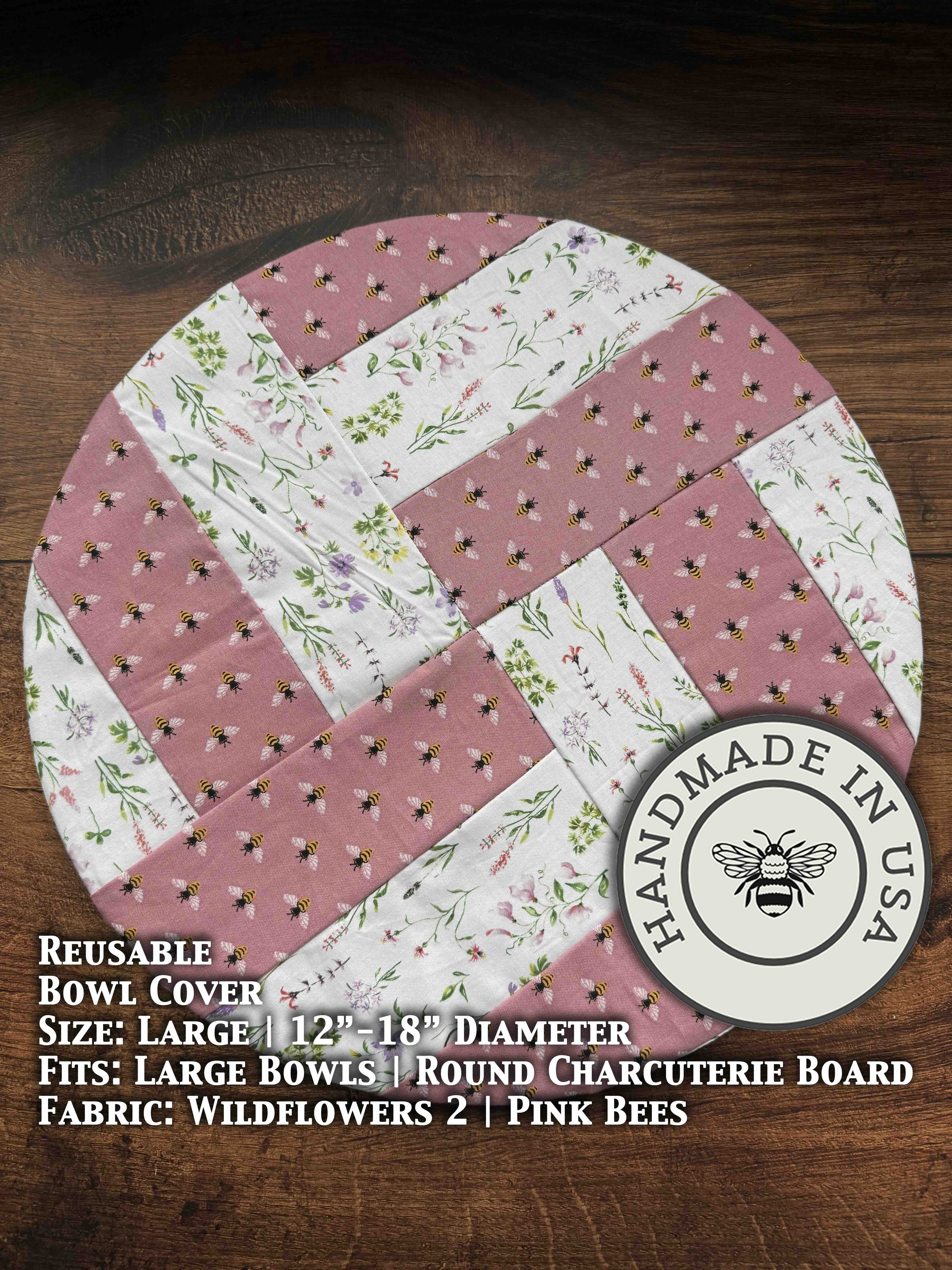 Large cotton bowl cover in Wildflowers pattern — reusable, plastic-free, Five Oaks Farm