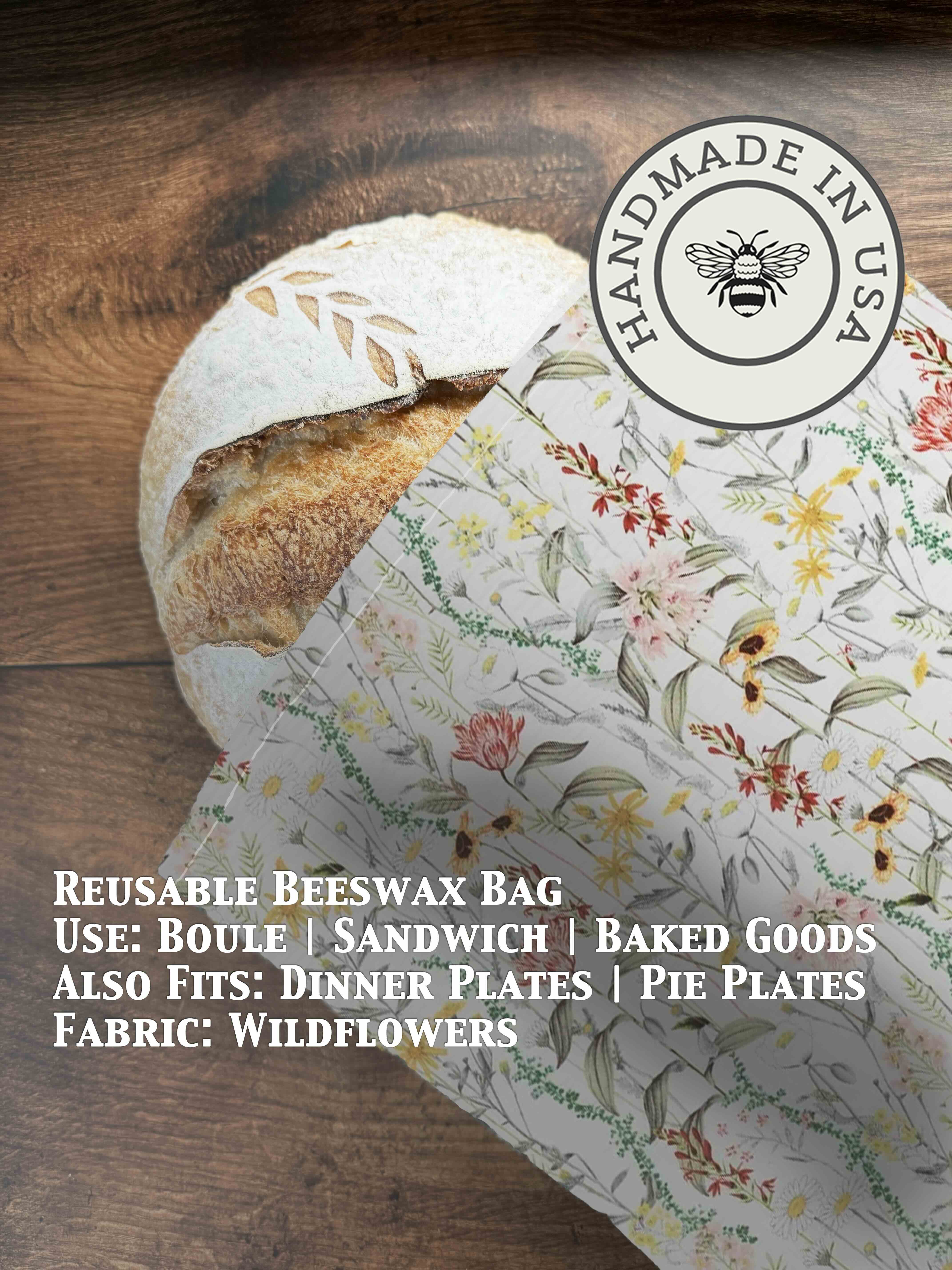 Beeswax bread bag in Wildflowers print — organic cotton, plastic-free