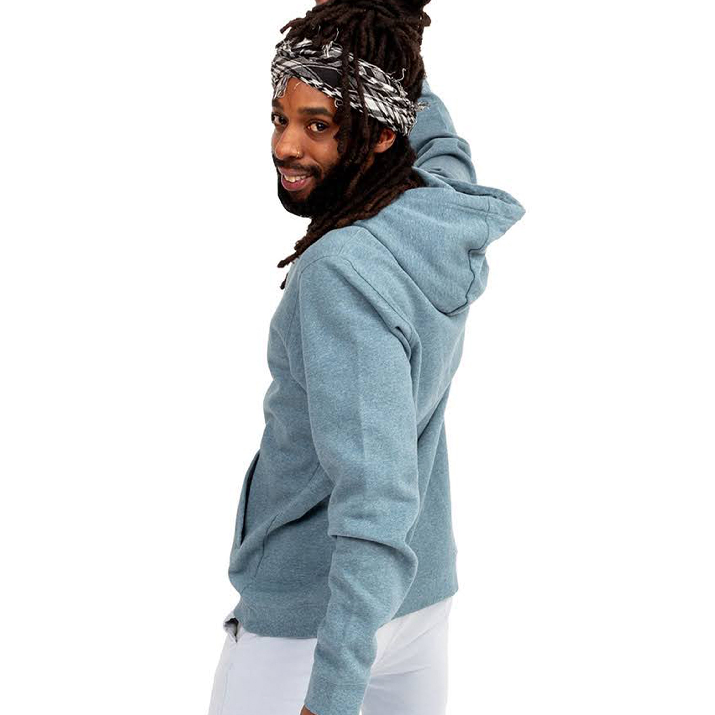 Denim blue hoodie with sunshine embroidery — Conscious Step