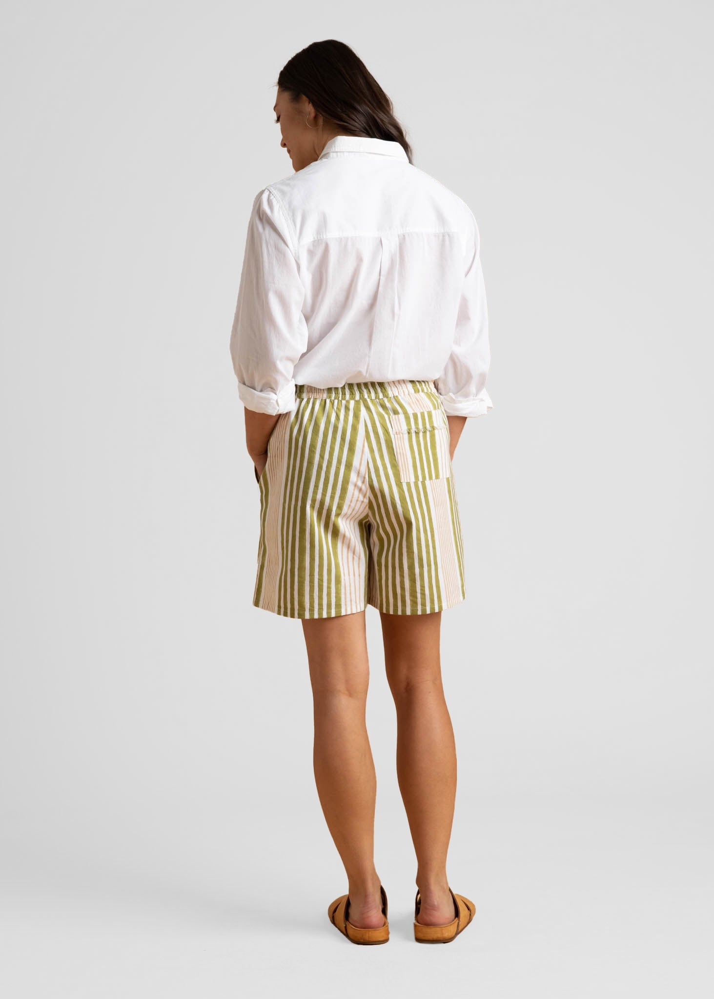 Shore Shorts - Mixed Up Stripe - Baked Clay & Olive Oil