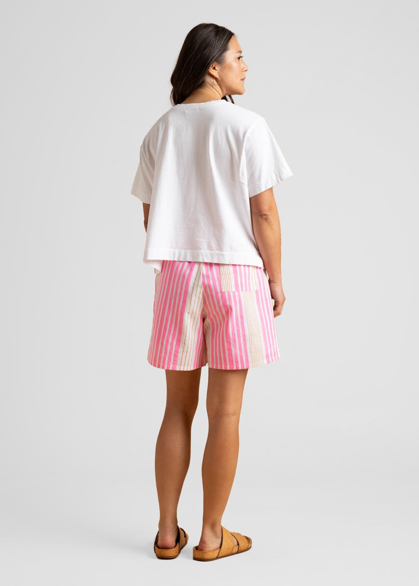 Shore Shorts - Mixed Up Stripe - Baked Clay & Neon Pink