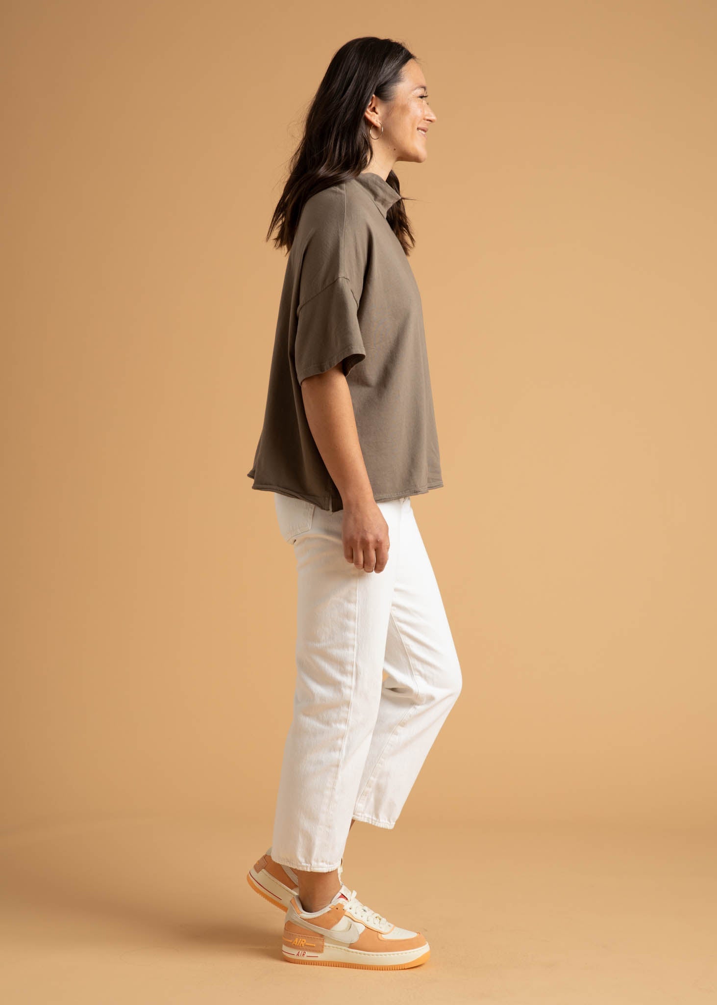 Mare Mock Neck Top - Warm Grey