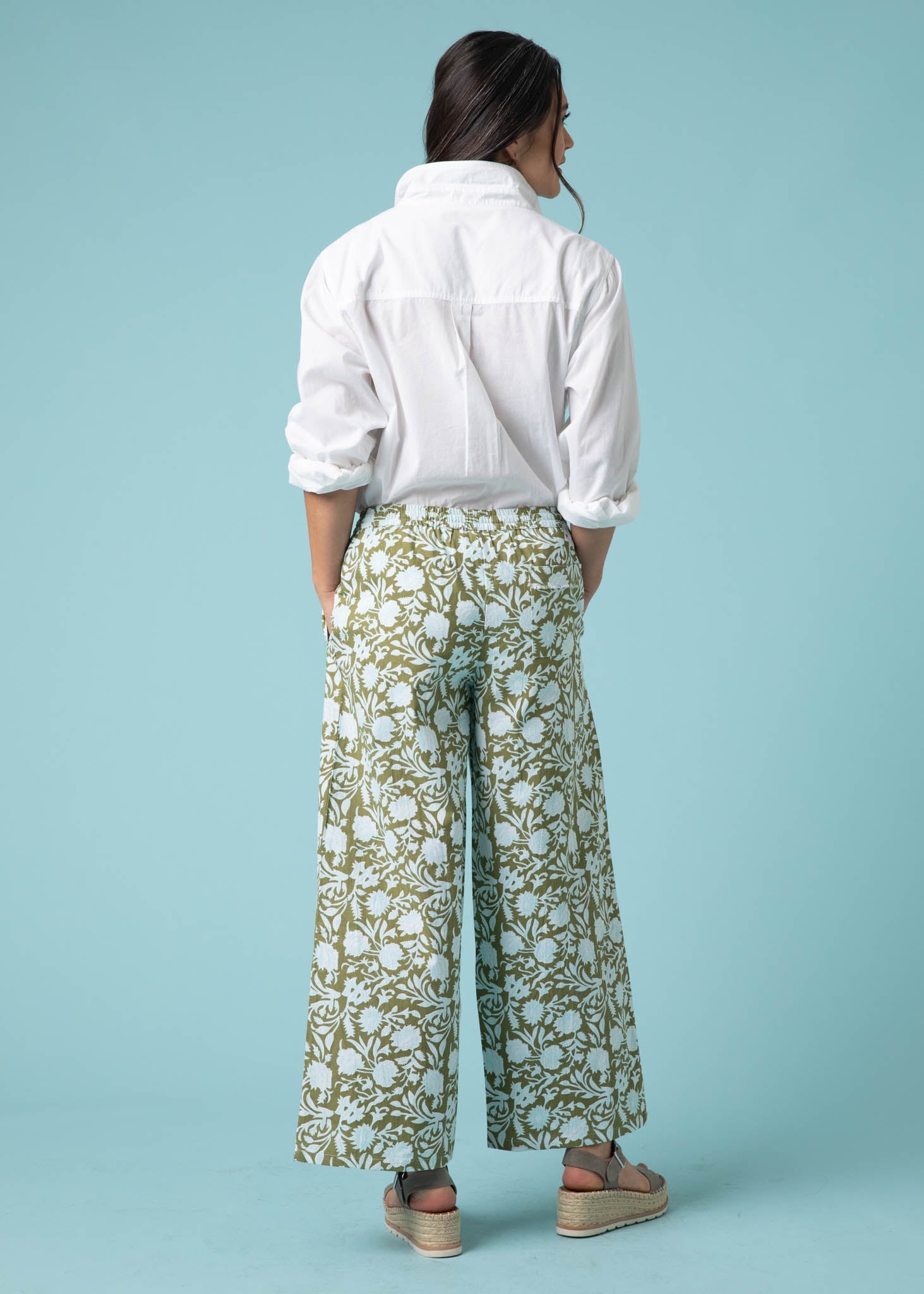 Shore Pant - Floral Escape in Olive Oil & Cerulean