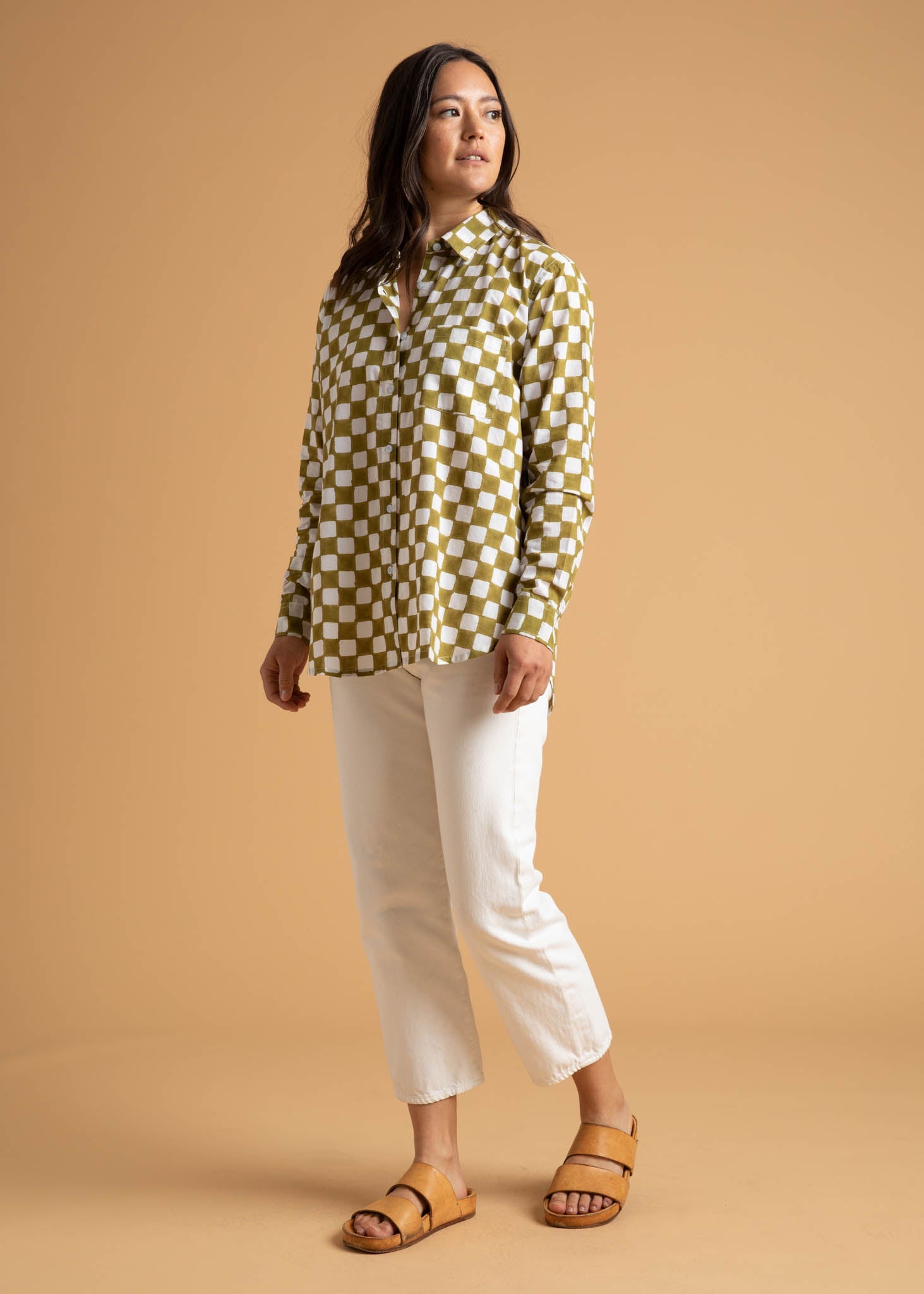 Good Boyfriend Shirt - Checkerboard Olive Oil