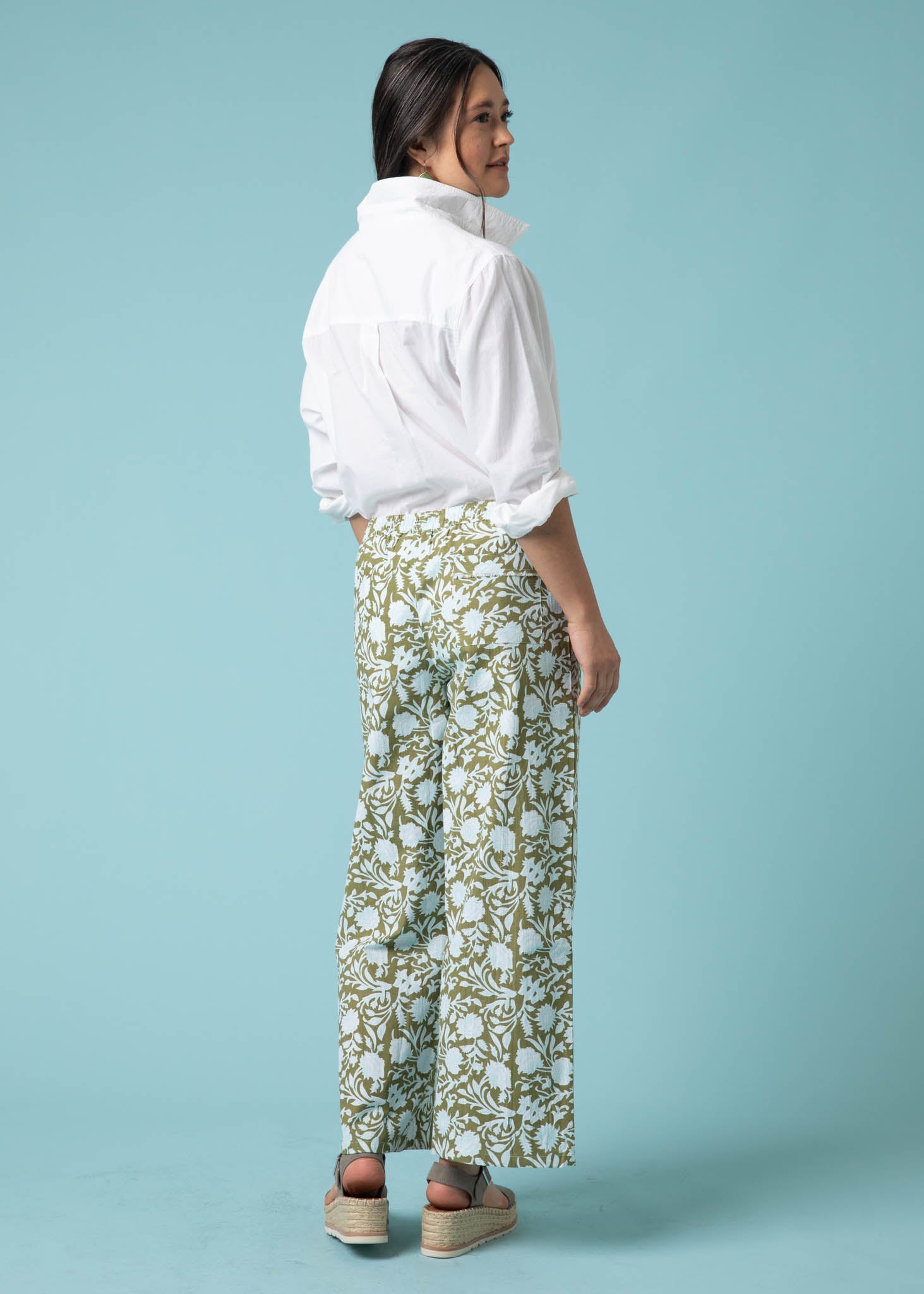 Shore Pant - Floral Escape in Olive Oil & Cerulean