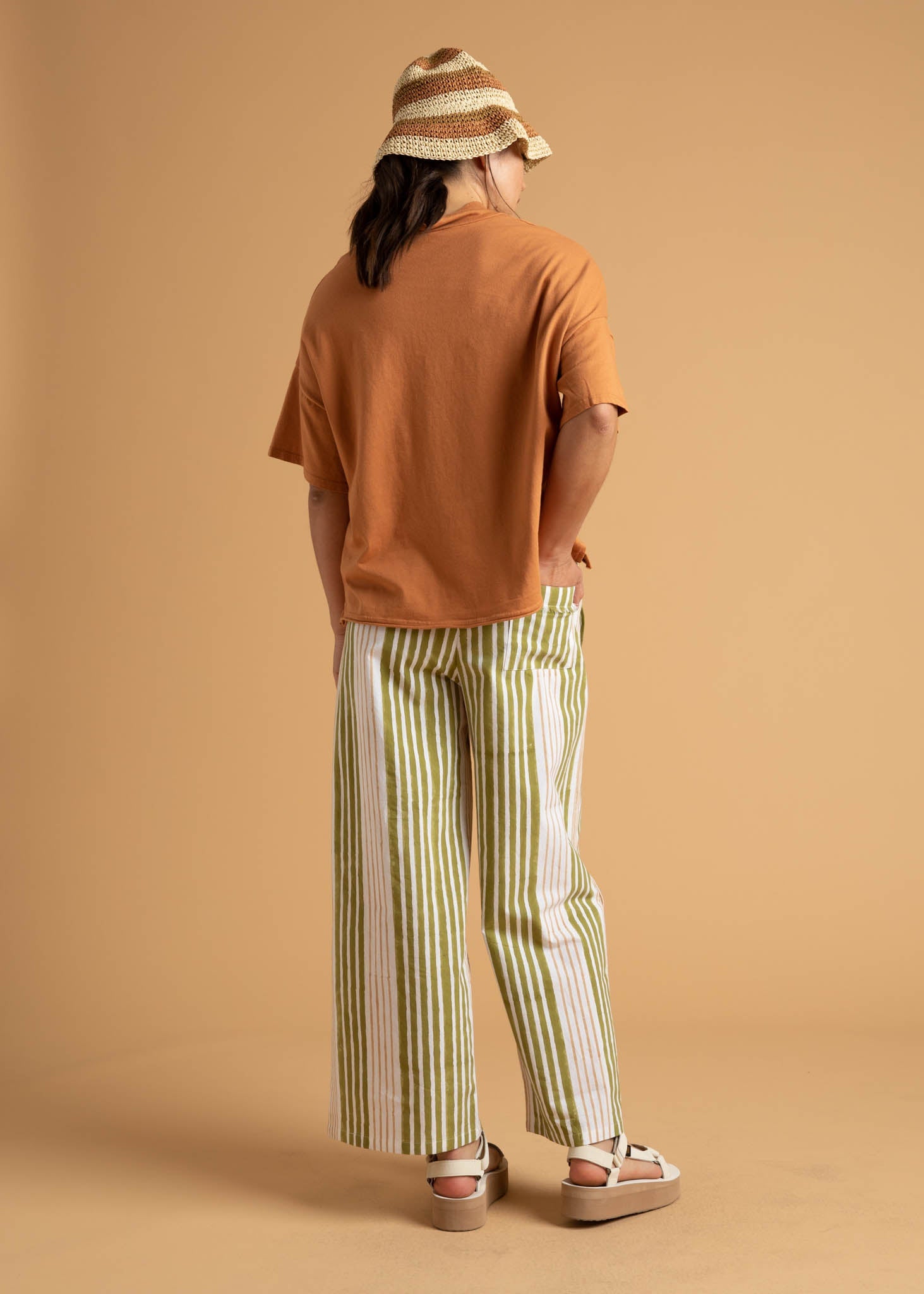 Shore Pant - Mixed Up Stripe Baked Clay & Olive Oil