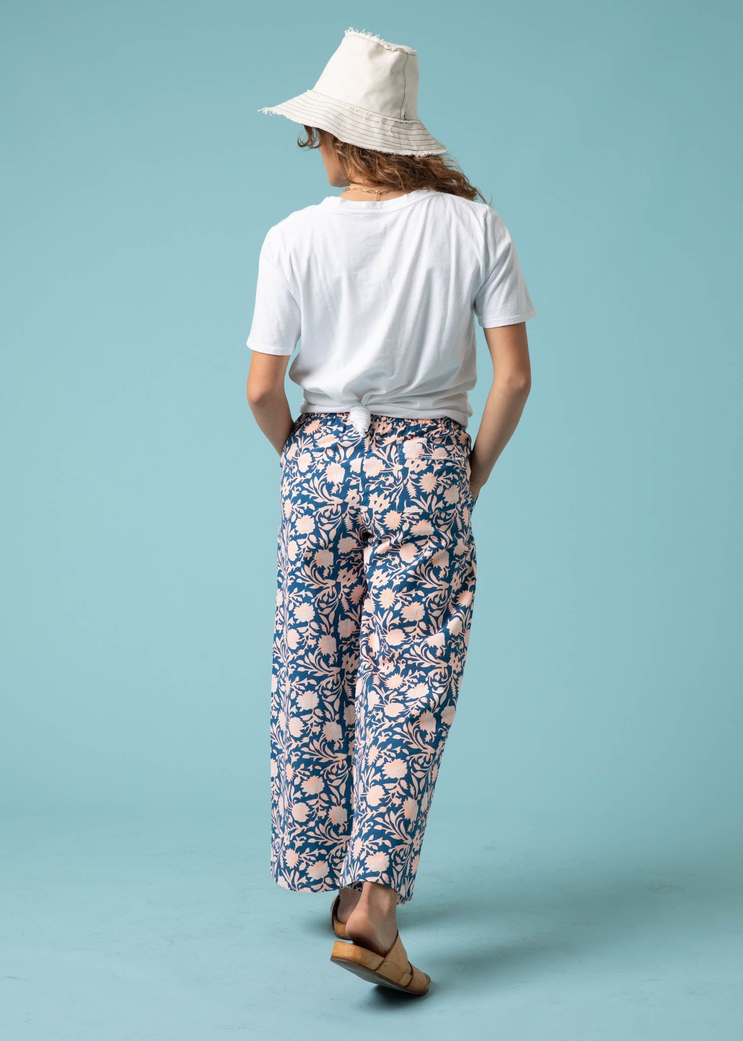 Shore Pant - Floral Escape in True Navy & Neon Peach