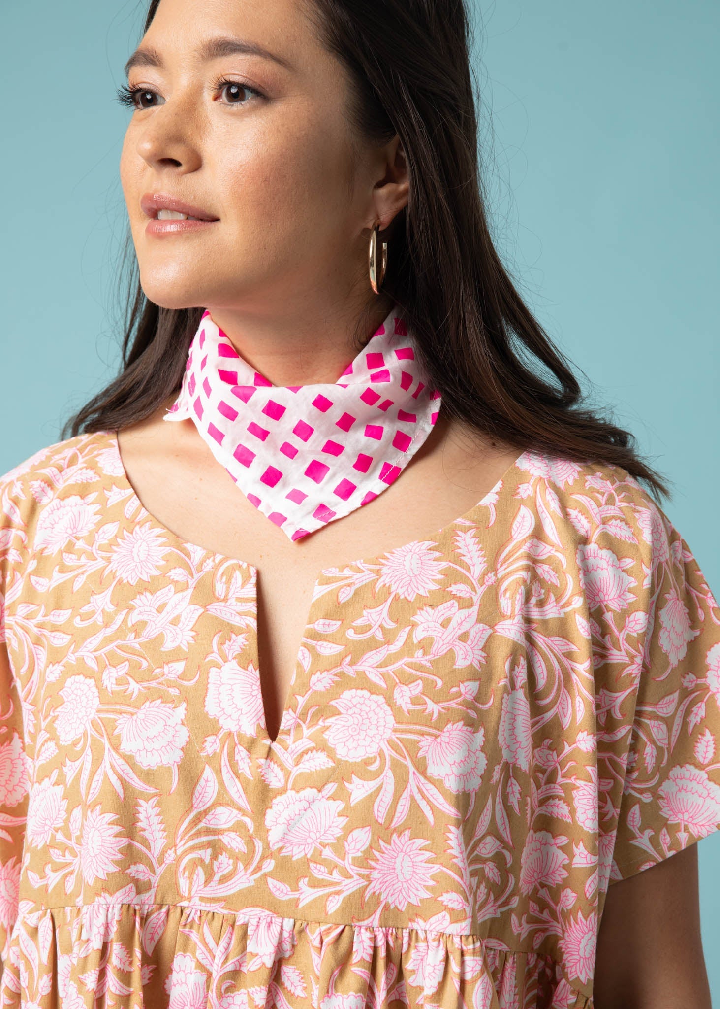 Meadow Dress - Floral Escape in Baked Clay & Neon Pink
