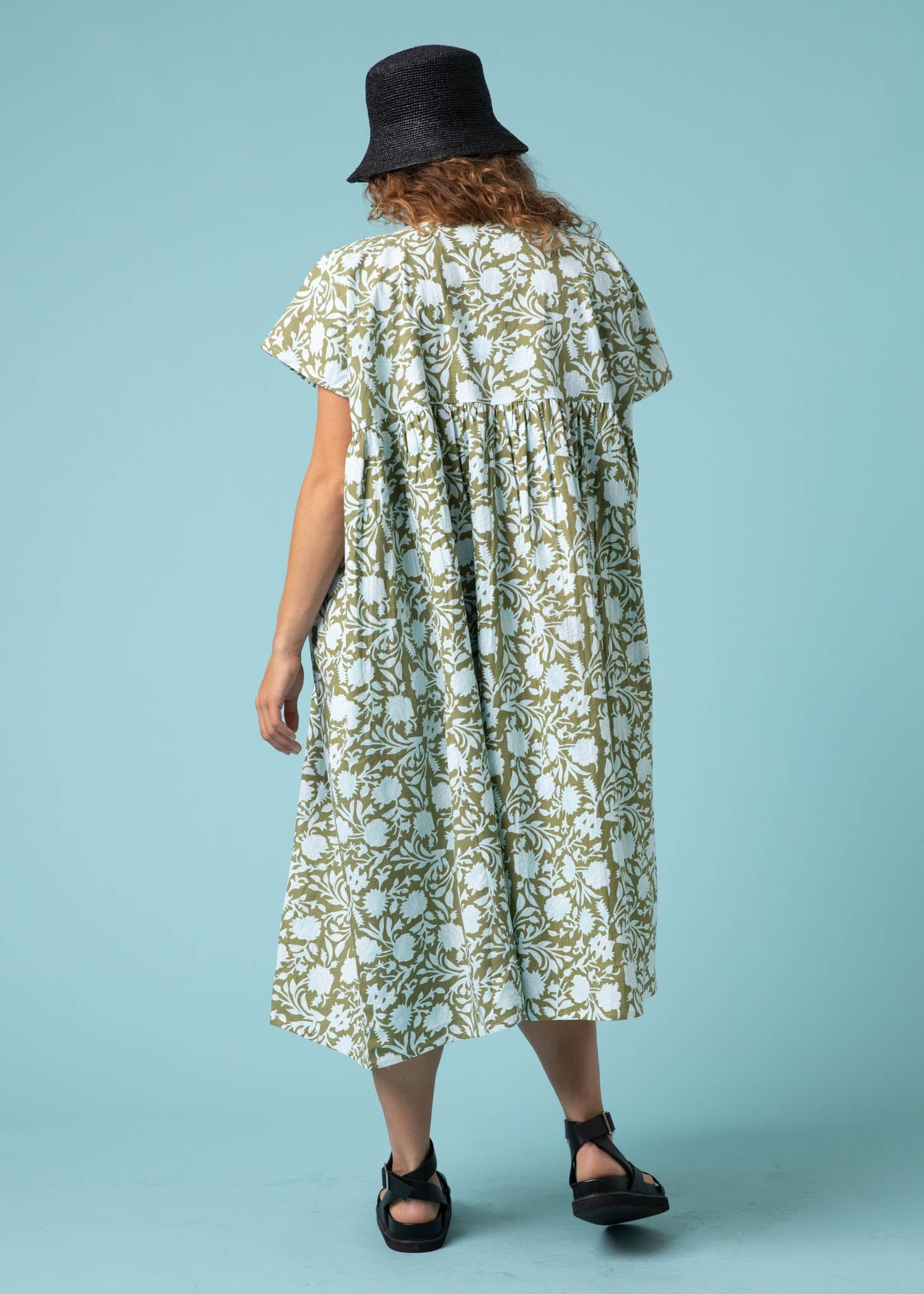 Meadow Dress - Floral Escape in Olive Oil & Cerulean