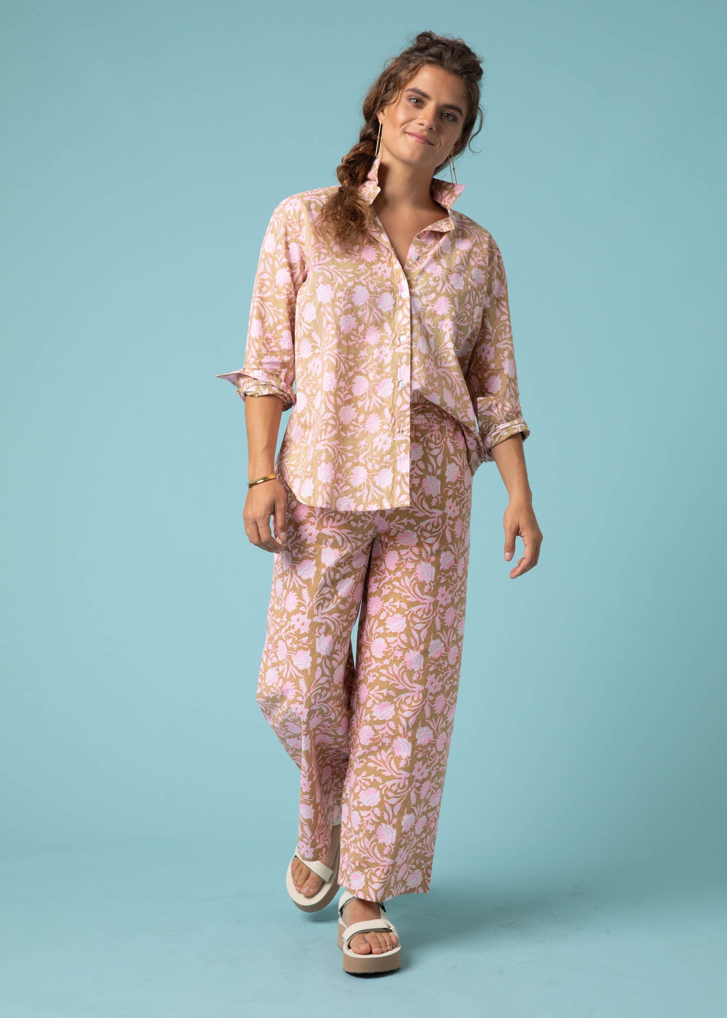 Shore Pant - Floral Escape in Baked Clay & Neon Pink