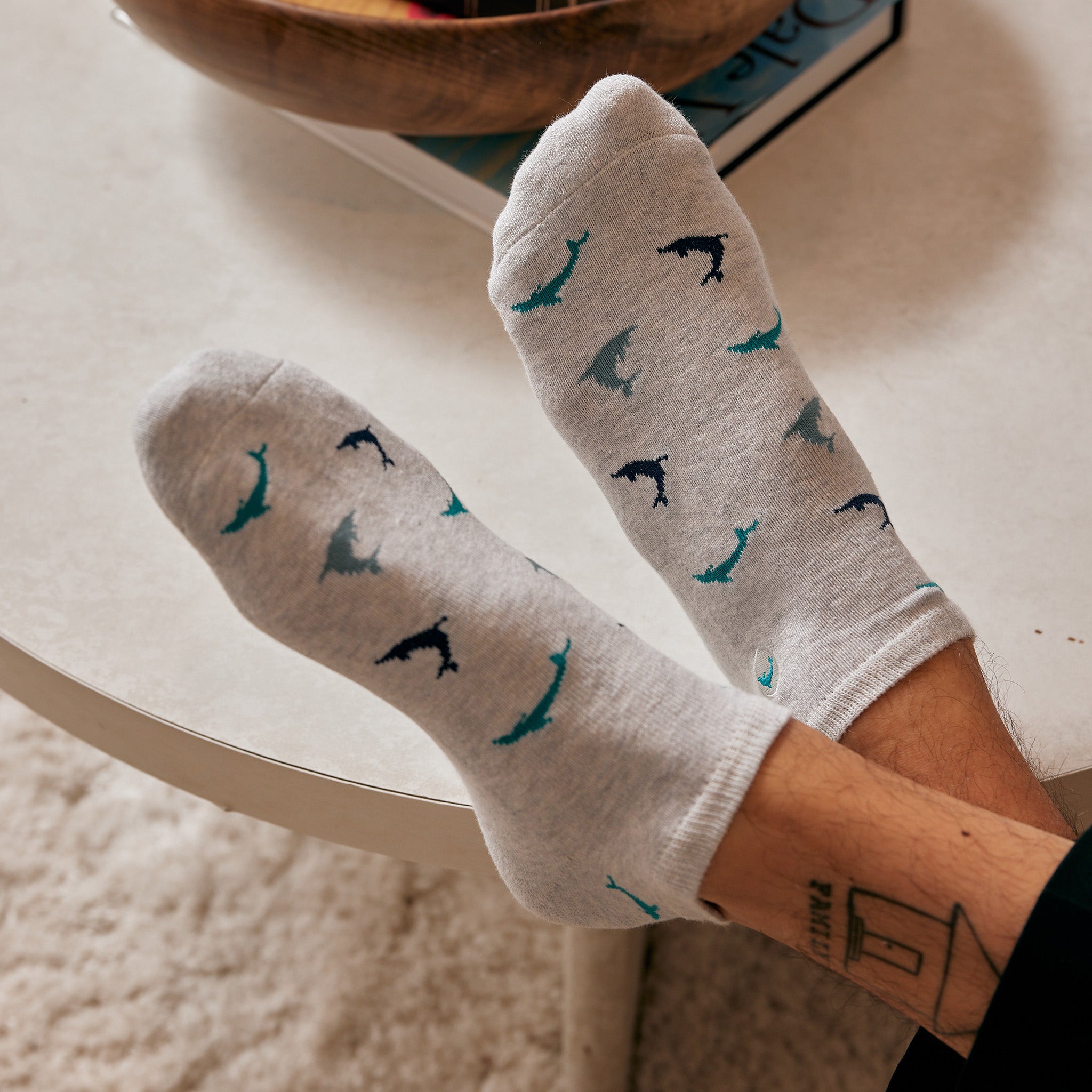 Close-up of dolphin ankle sock pattern — Conscious Step
