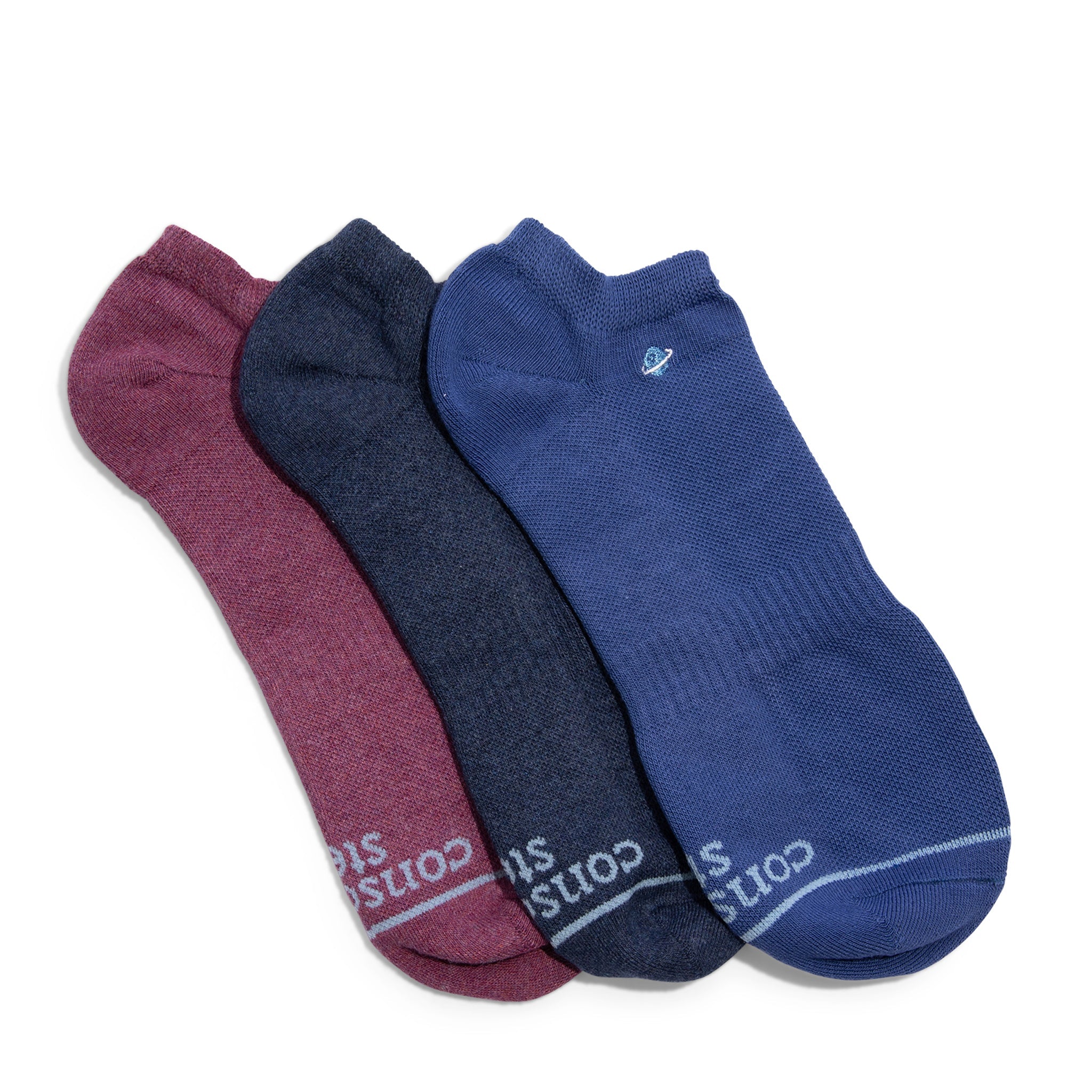 Socks that Support Space Exploration 3-pack — organic cotton ankle socks in black, navy & maroon