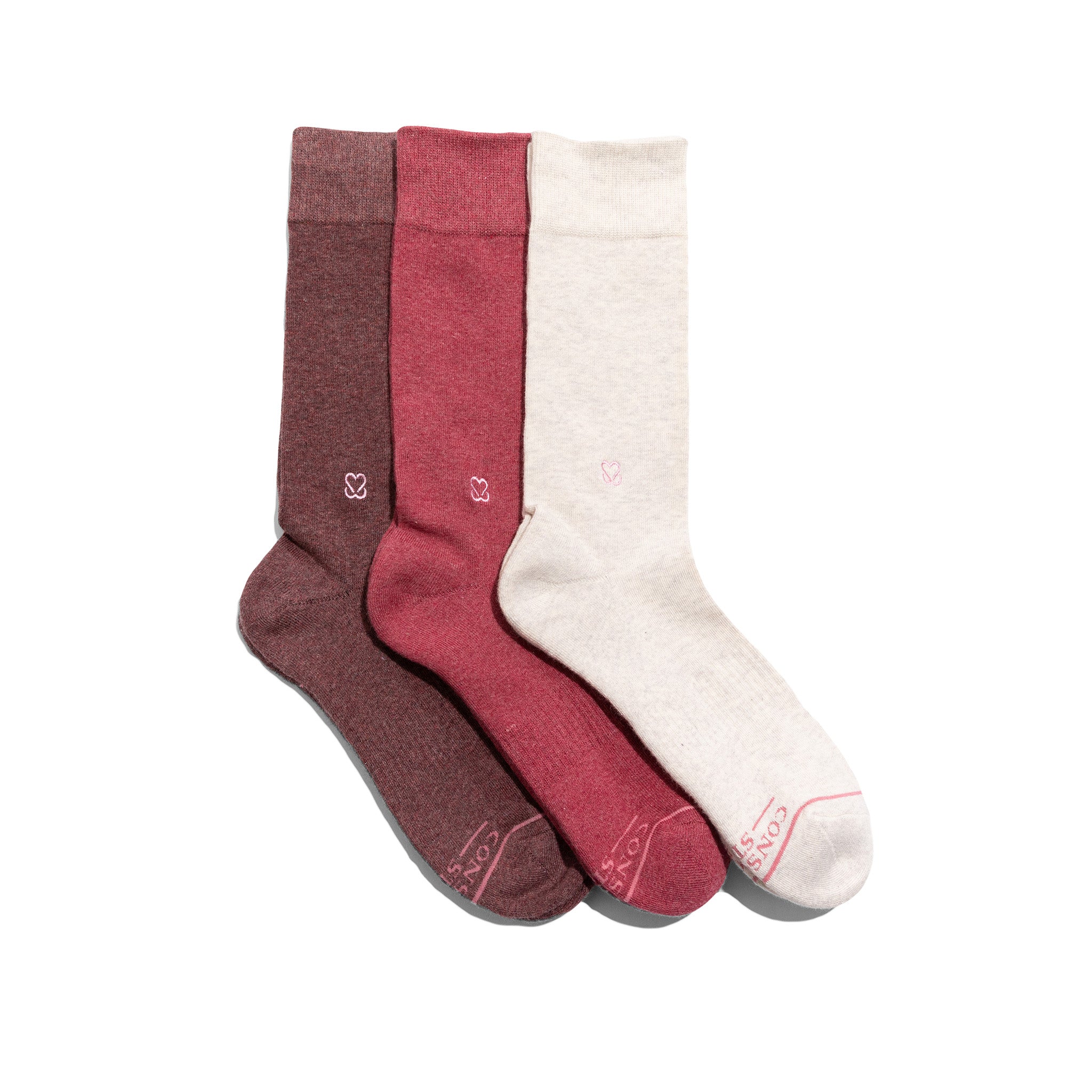 Socks that Support Self-Checks gift box — organic cotton socks in plum, pink & cream, heart embroidery