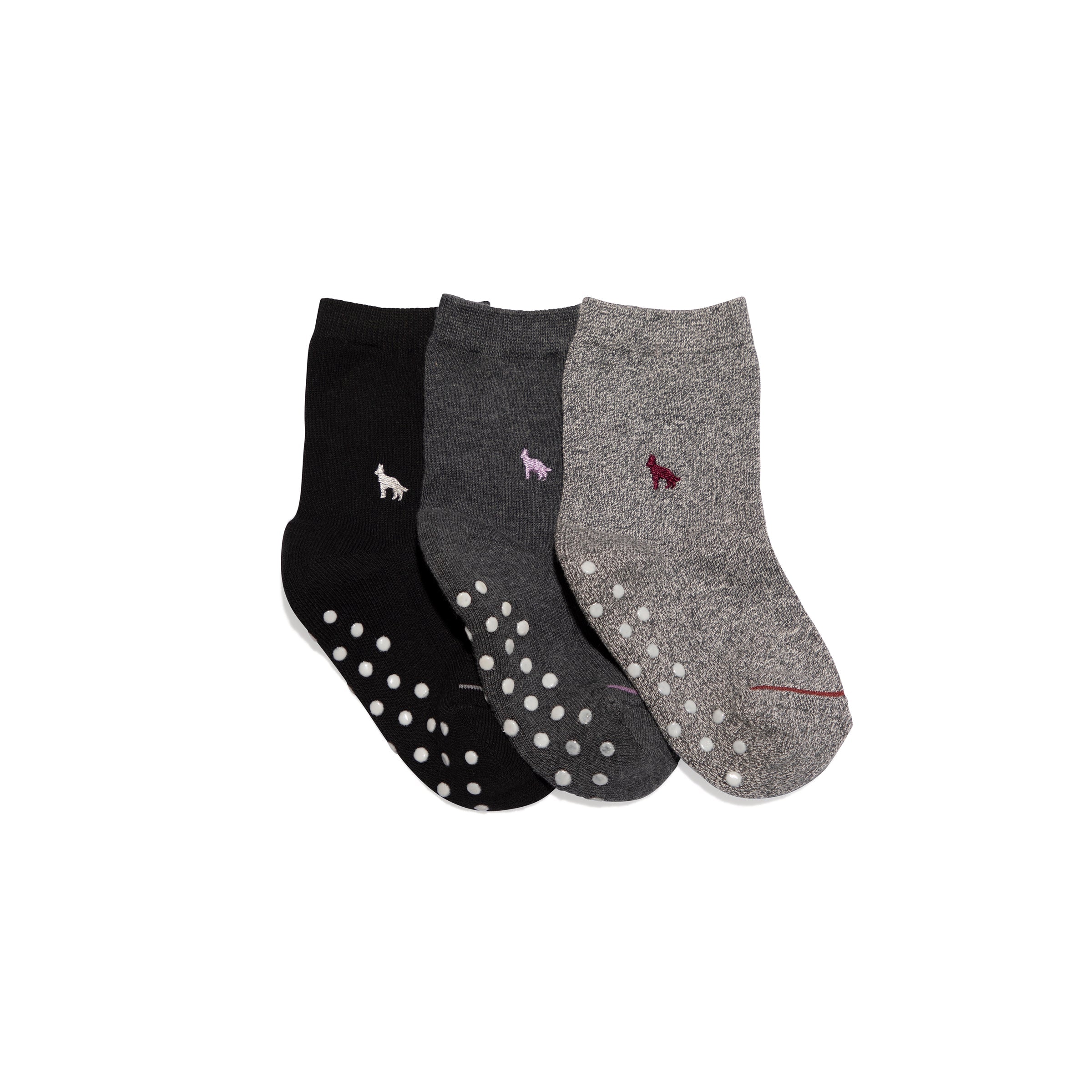 Kids Socks that Save Dogs gift box — soft organic cotton kids' socks in black & gray, dog embroidery
