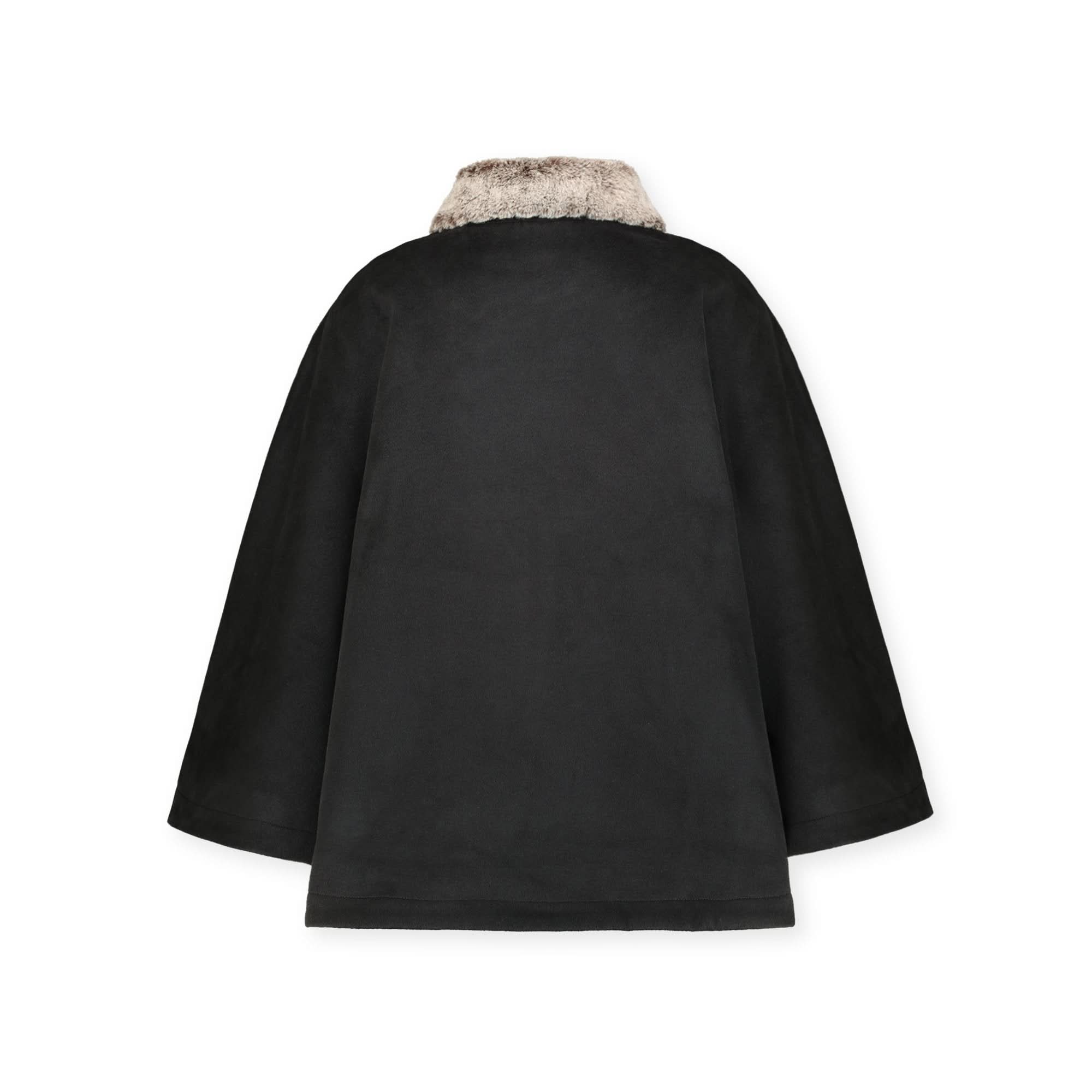Button Front Cape with Faux Fur