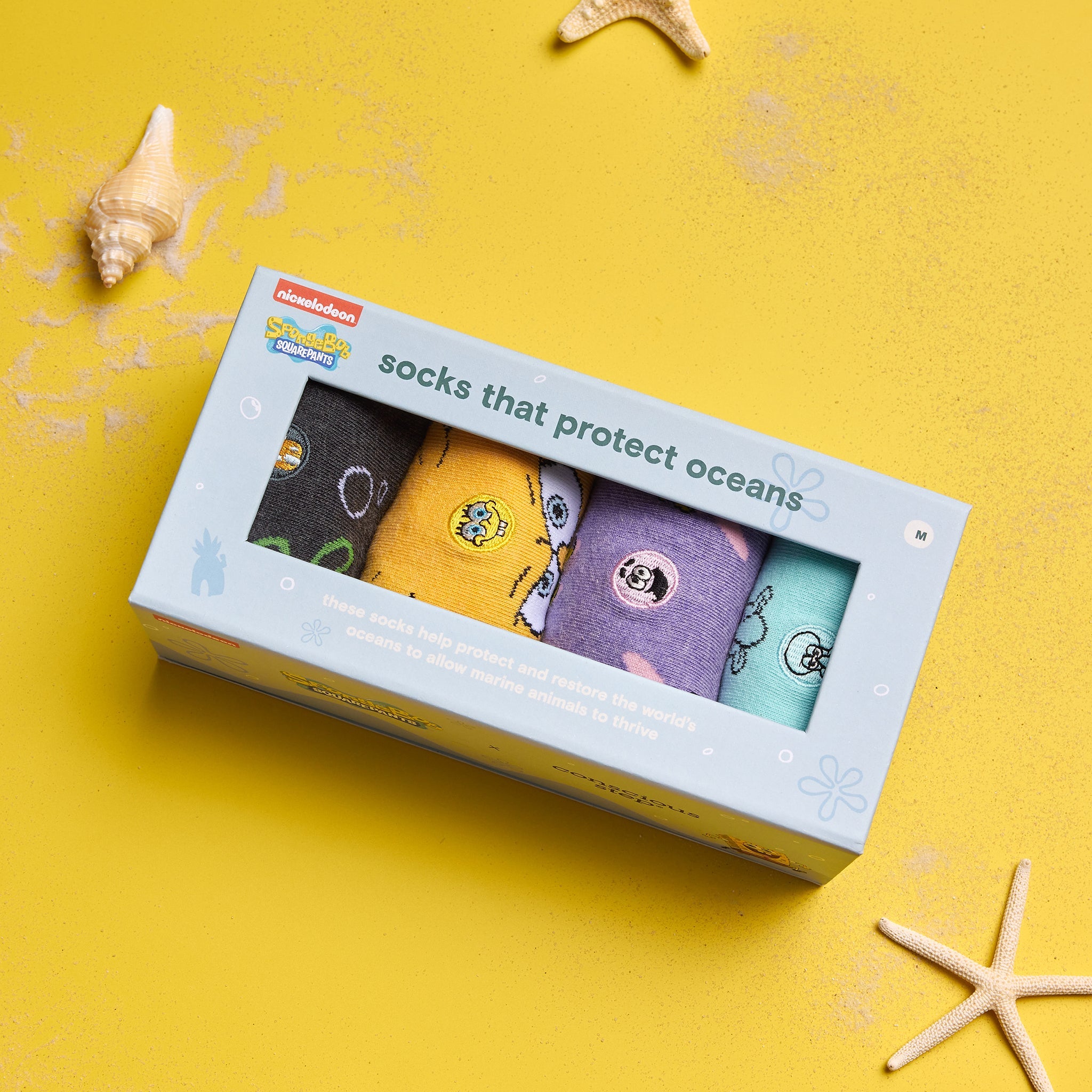 SpongeBob Socks that Protect Oceans gift box — organic cotton socks, 4 pairs: SpongeBob, Patrick & Squidward