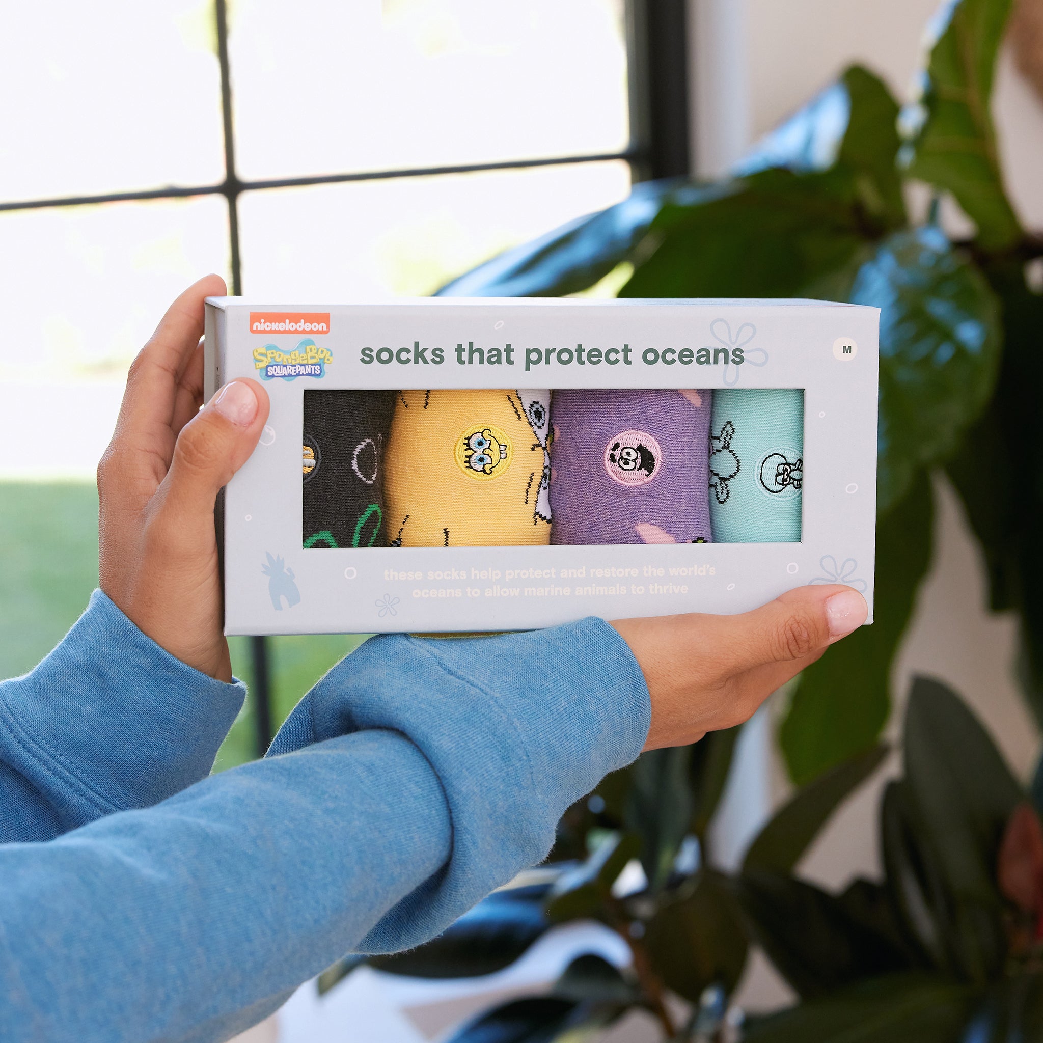 SpongeBob Socks that Protect Oceans gift box — organic cotton socks, 4 pairs: SpongeBob, Patrick & Squidward