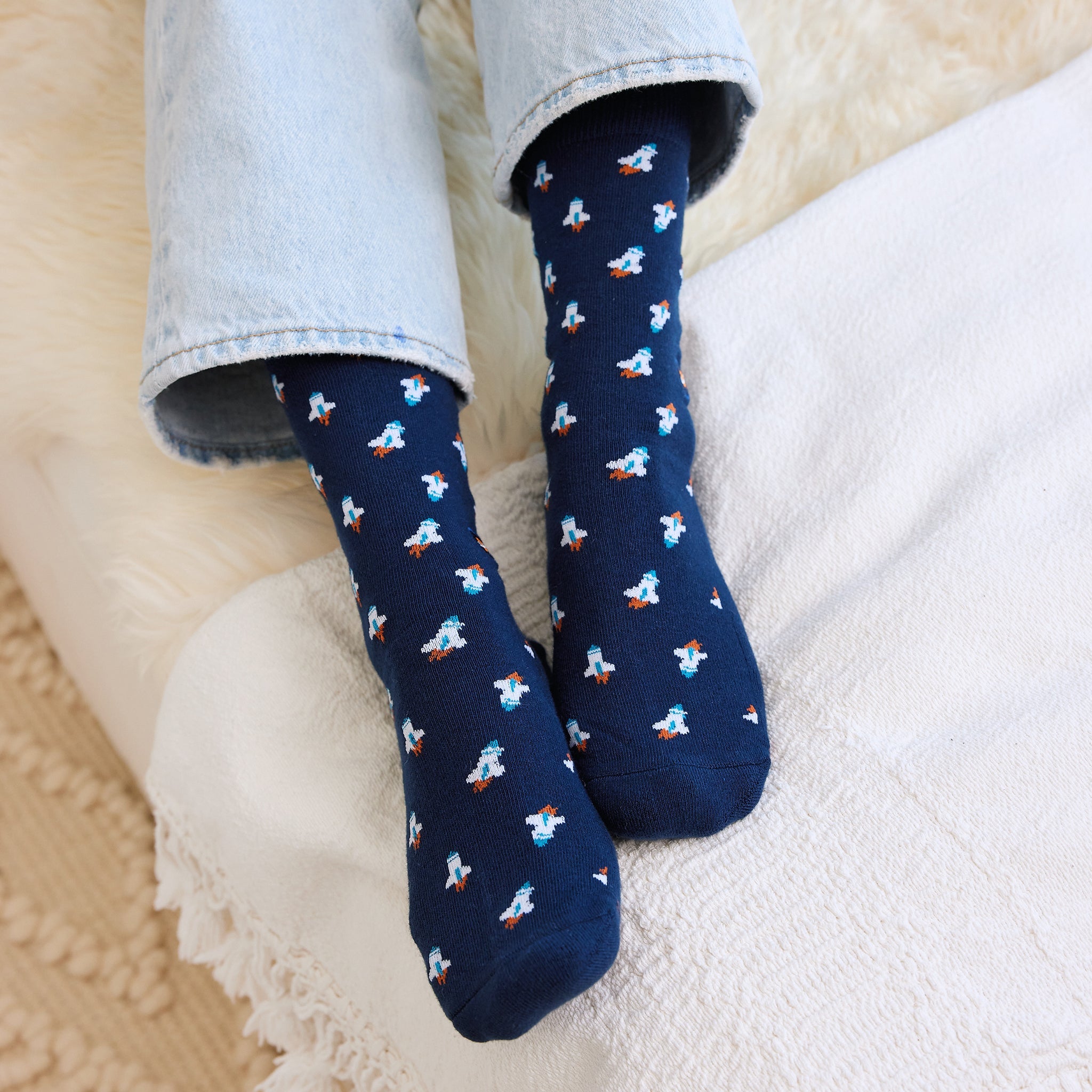 Support Space Exploration Gift Box — organic cotton crew socks: rocket, constellation & galaxy