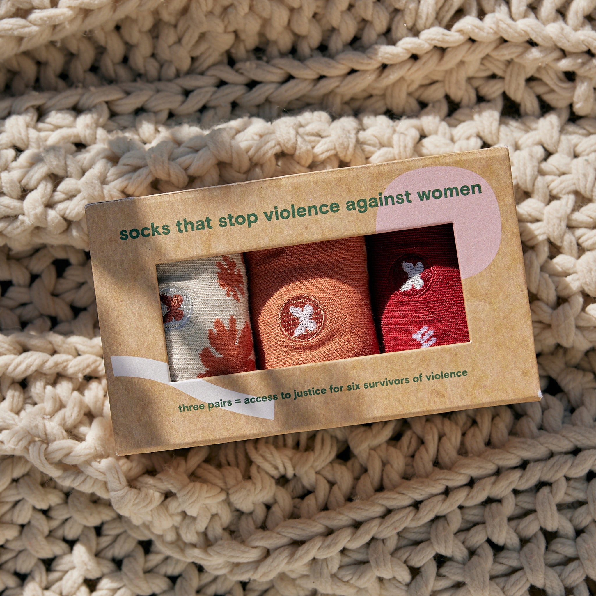 Stop Violence against Women Gift Box — organic cotton crew socks, butterfly embroidery, gives back